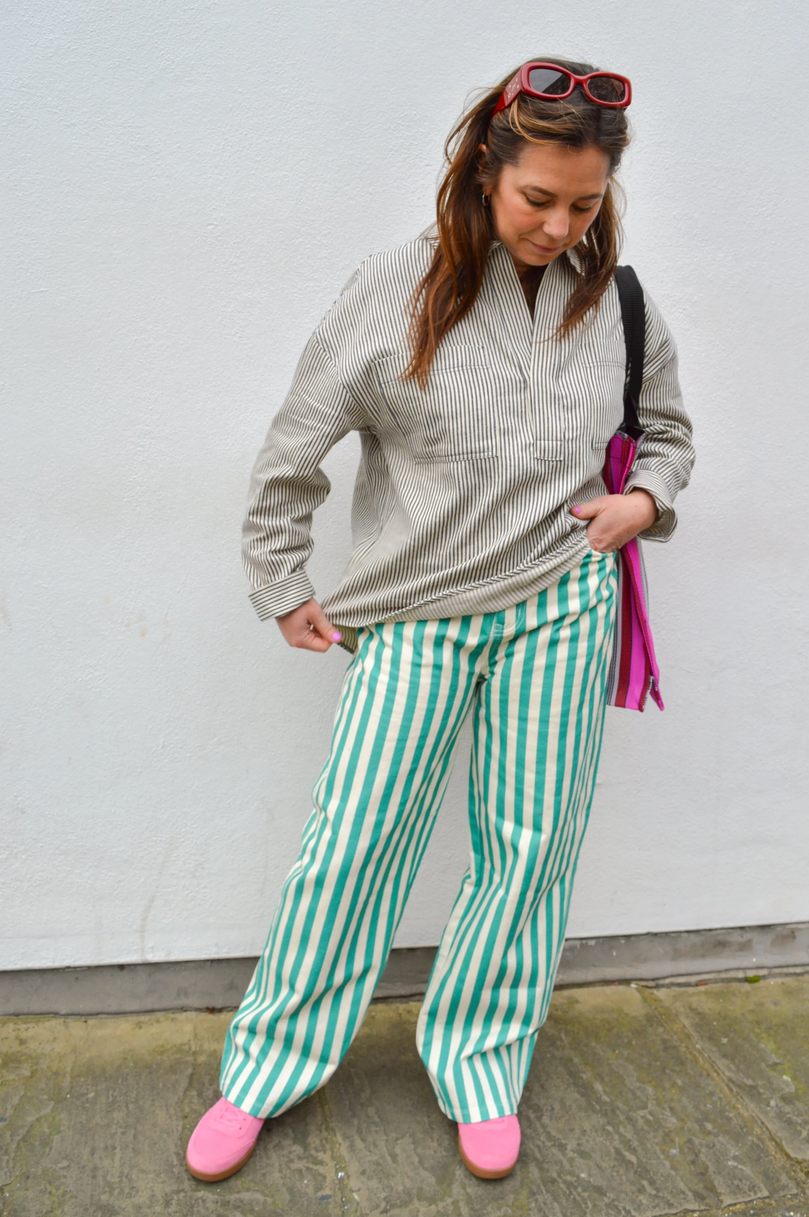 The Tiny Big Sister Berta Off-White and Emerald Jeans