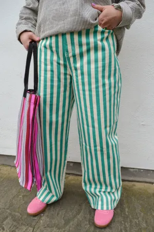 The Tiny Big Sister Berta Off-White and Emerald Jeans