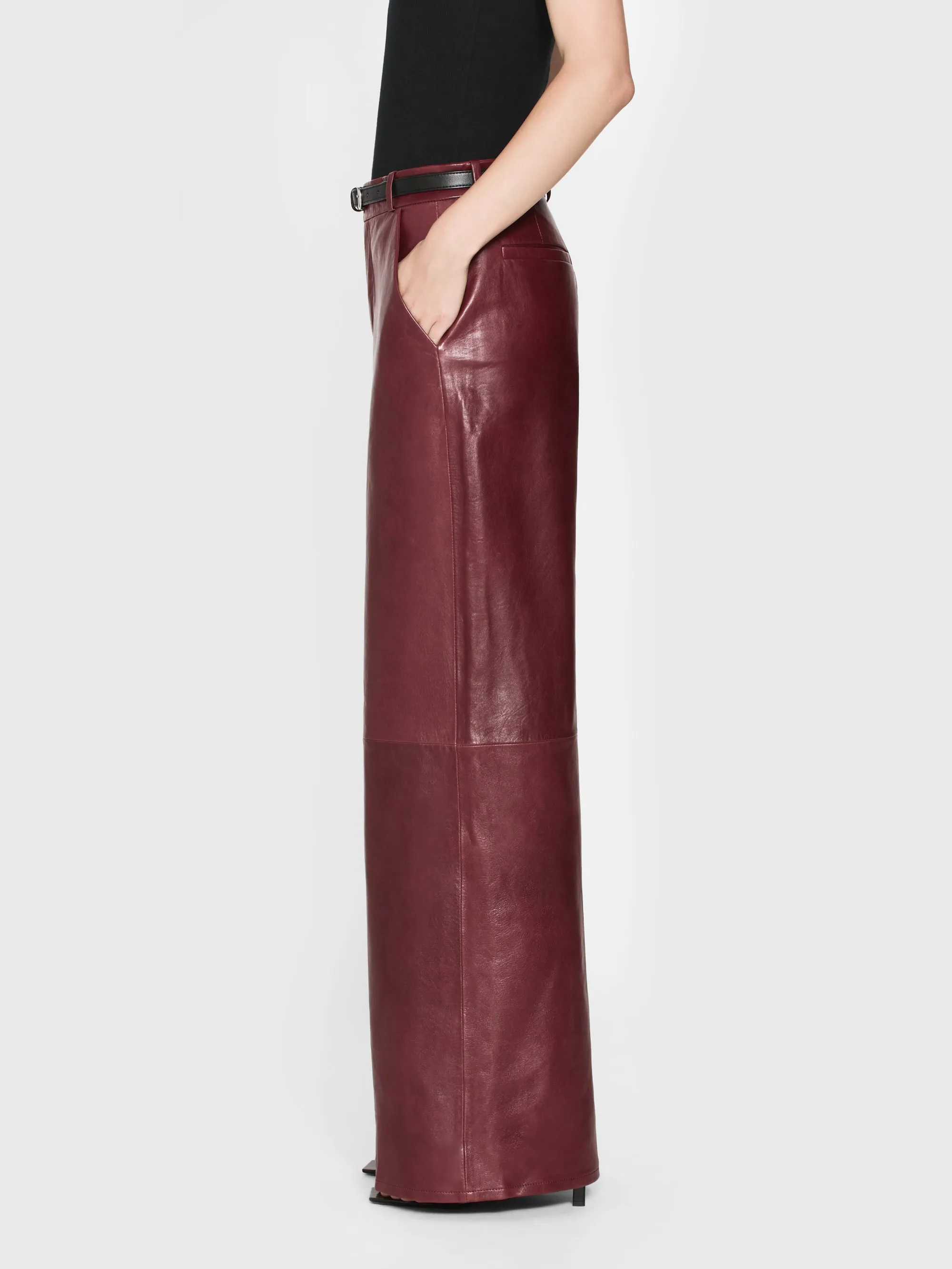 The Wide Leather Trouser -- Syrah Red