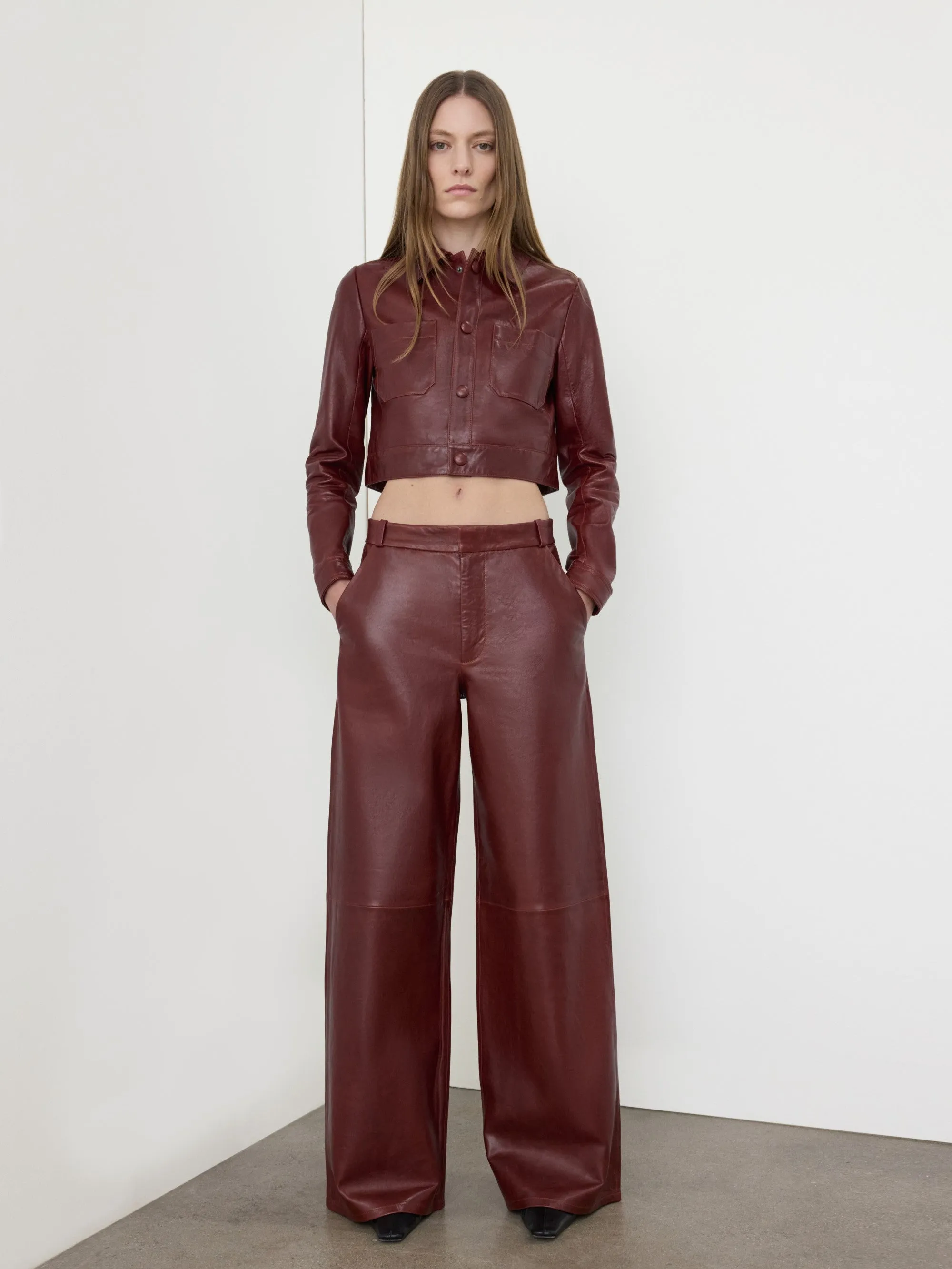 The Wide Leather Trouser -- Syrah Red