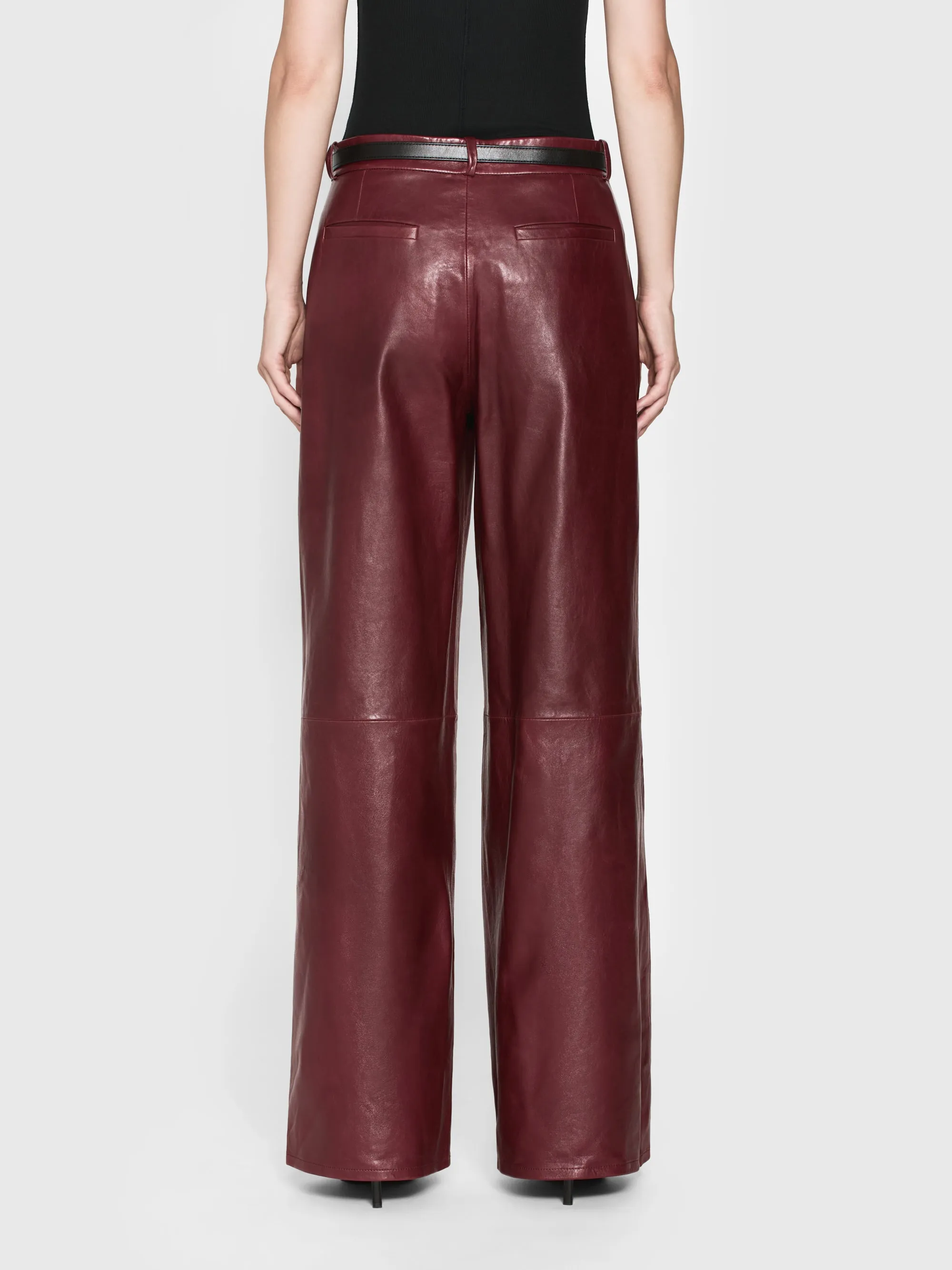 The Wide Leather Trouser -- Syrah Red