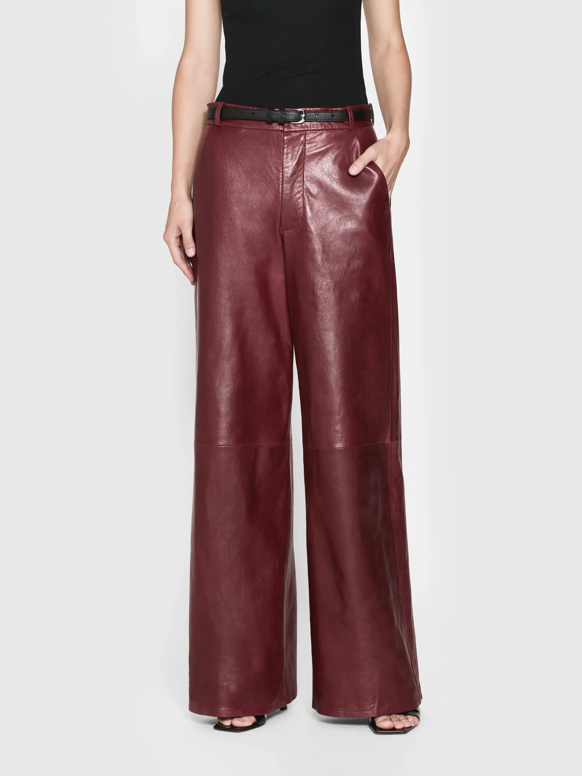 The Wide Leather Trouser -- Syrah Red