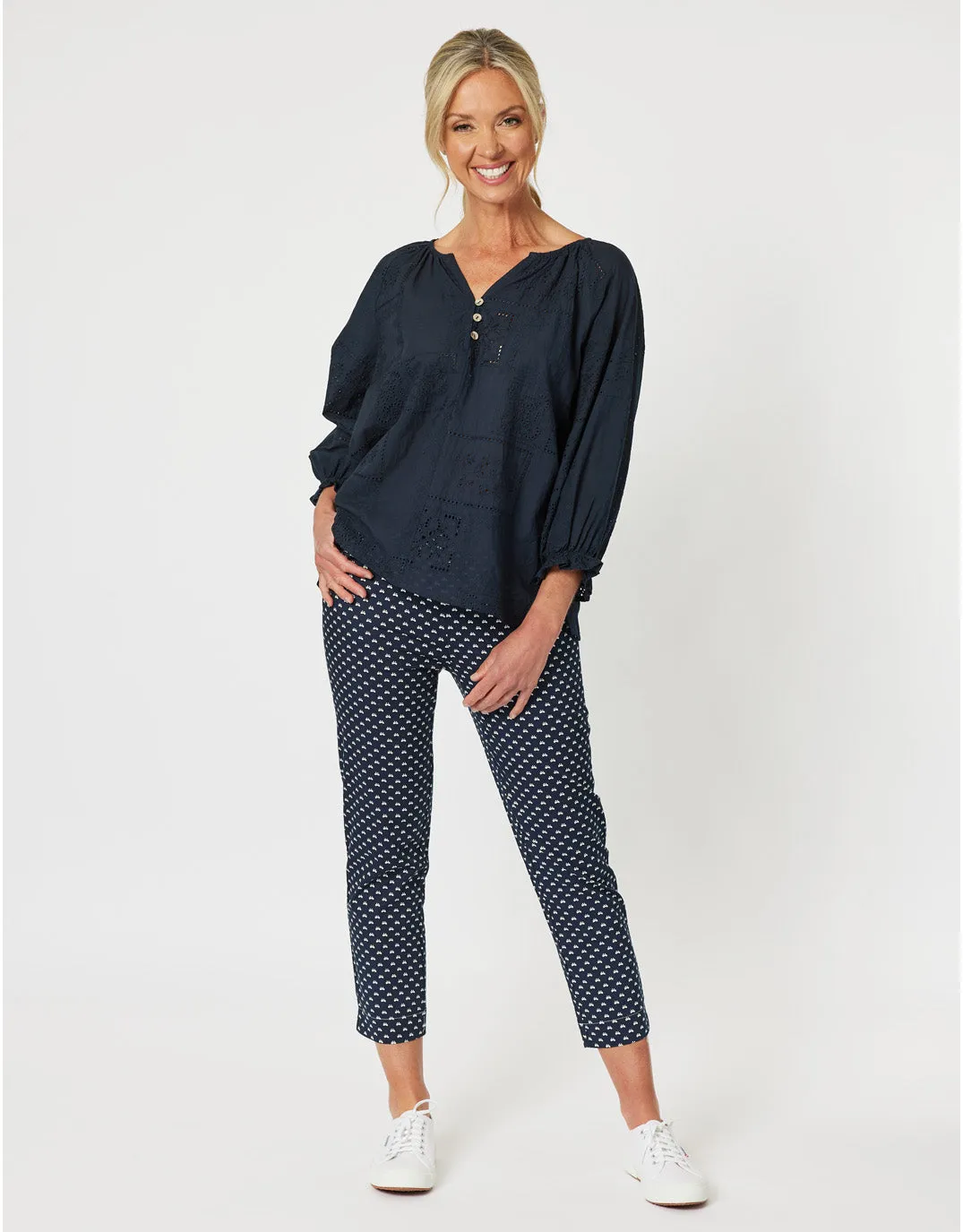 Threadz Mila Lace Top Navy