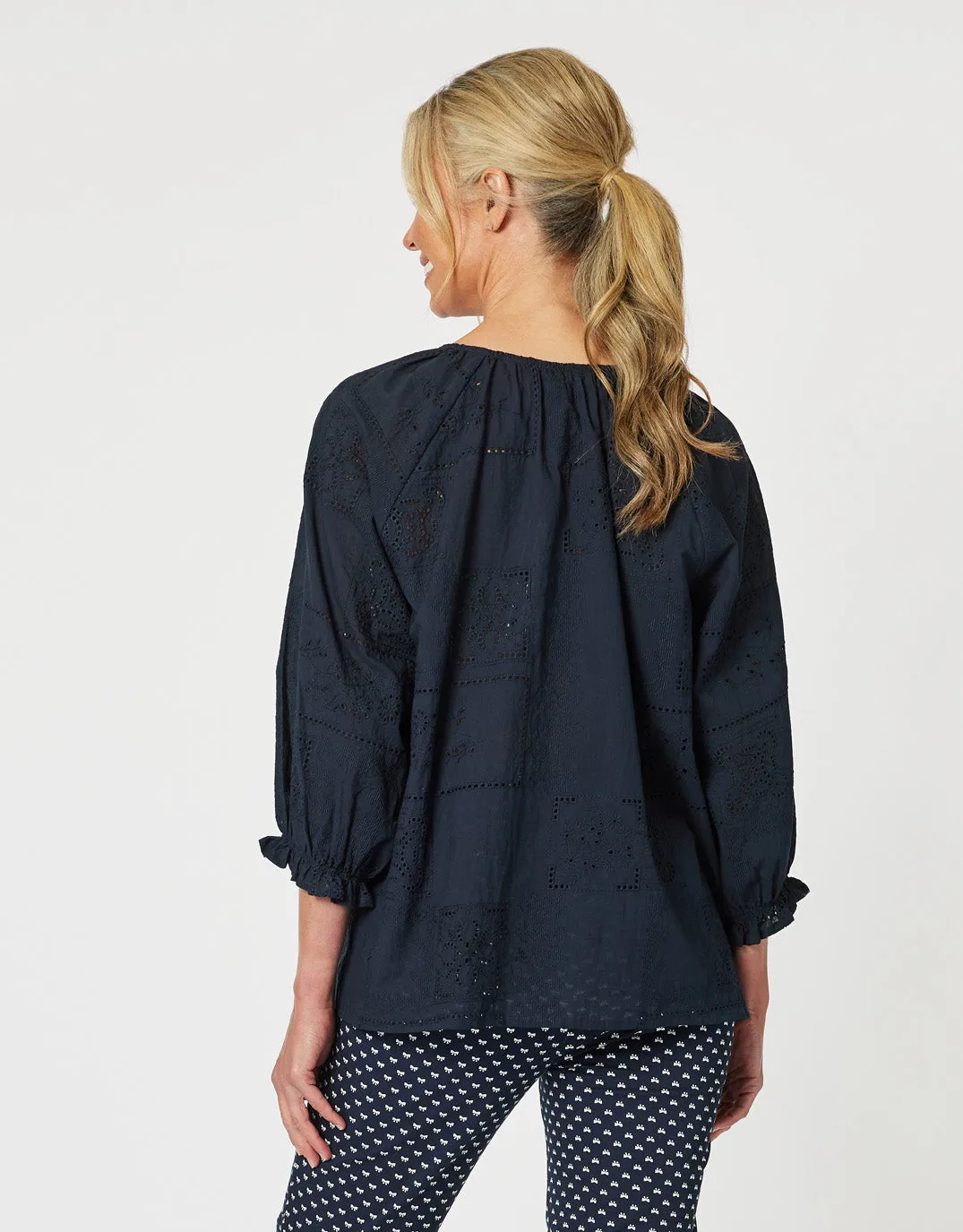 Threadz Mila Lace Top Navy