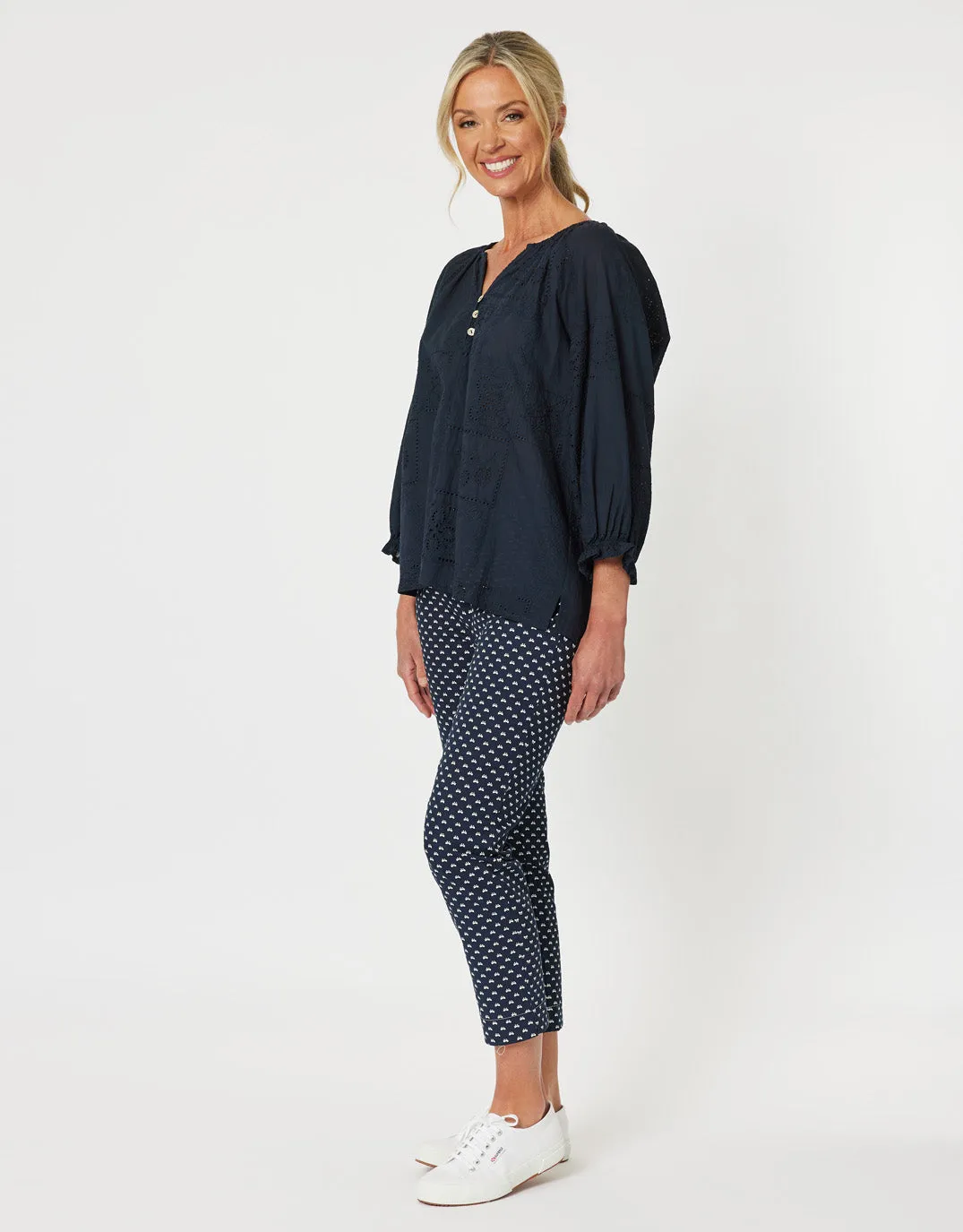 Threadz Mila Lace Top Navy
