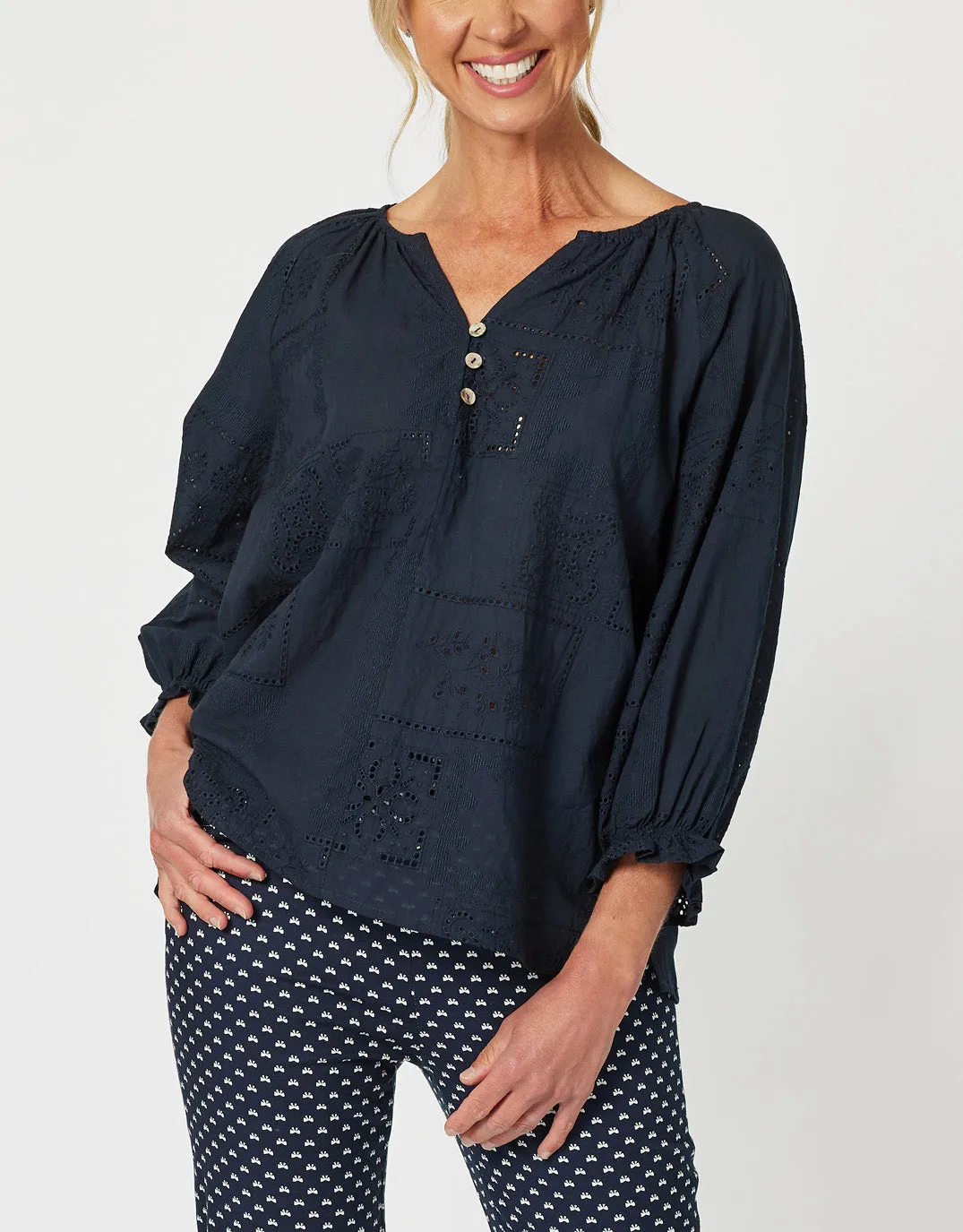 Threadz Mila Lace Top Navy