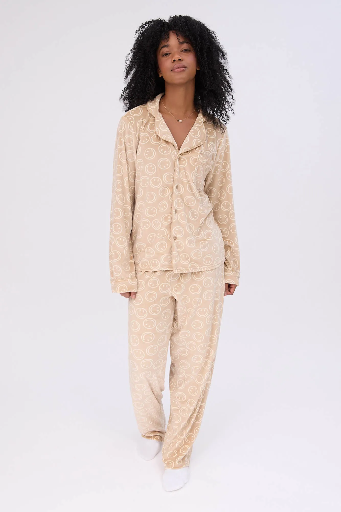 Velour Pajama Dad Shirt And Pants Set