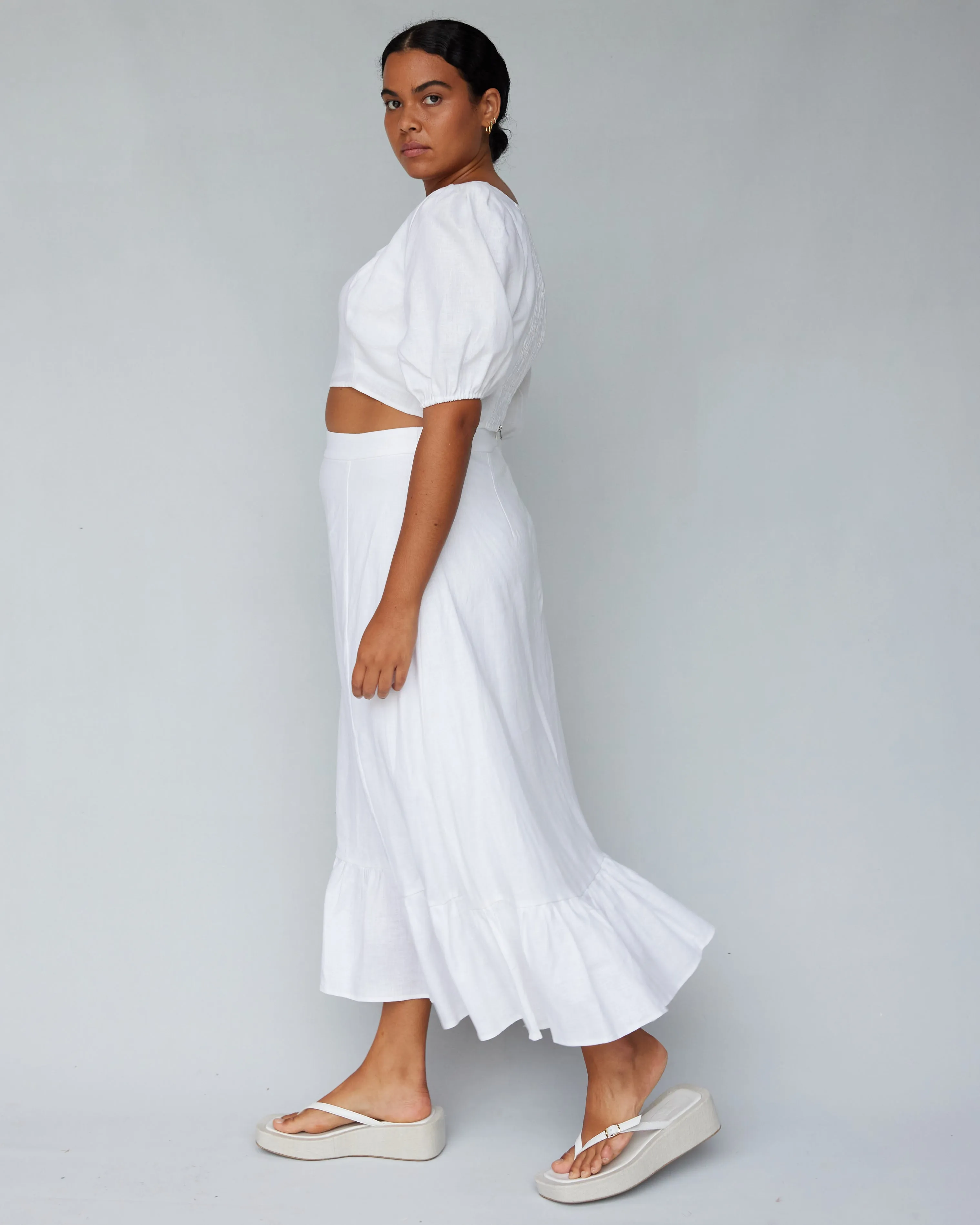 Violetta Linen Crop Top - White