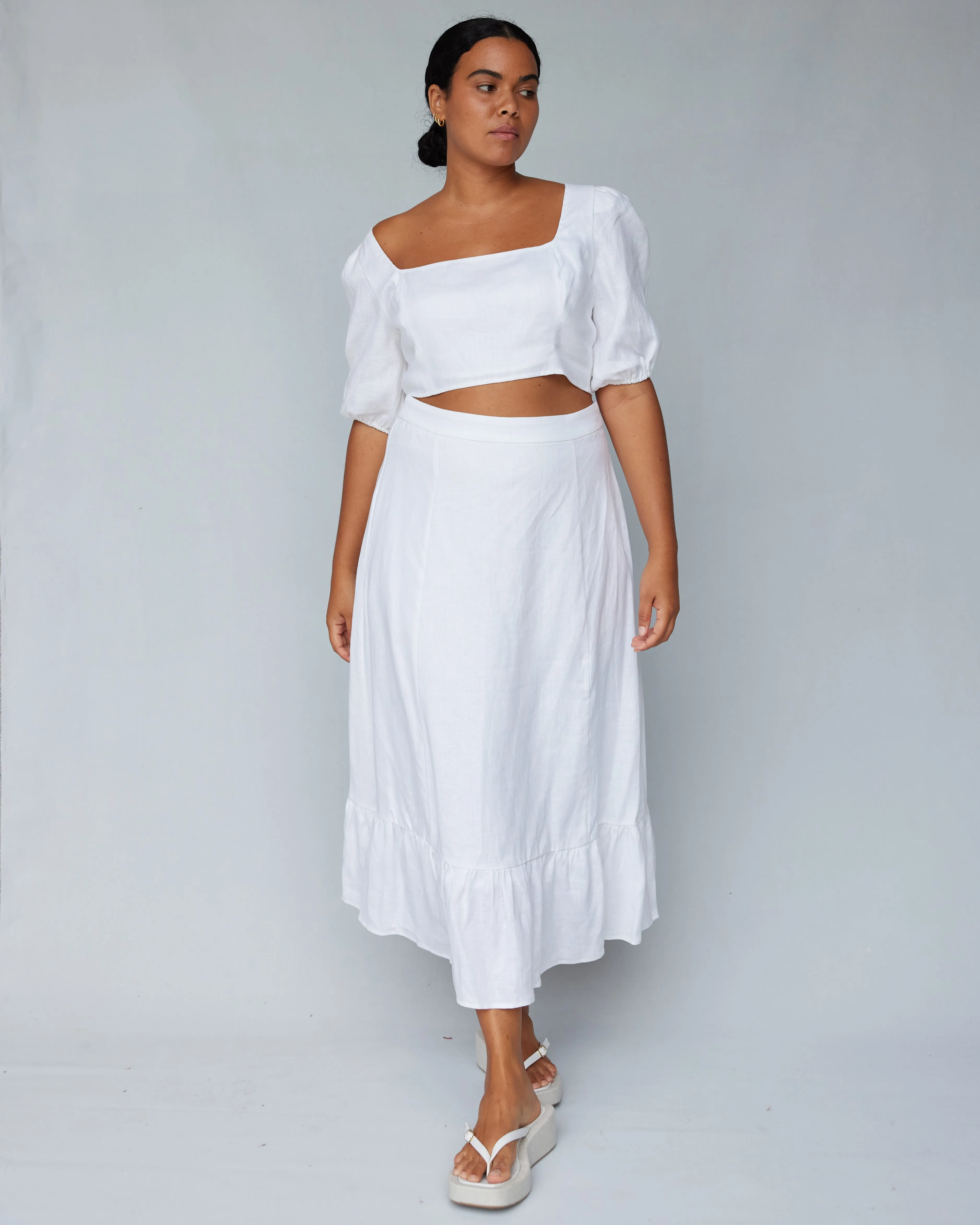 Violetta Linen Crop Top - White