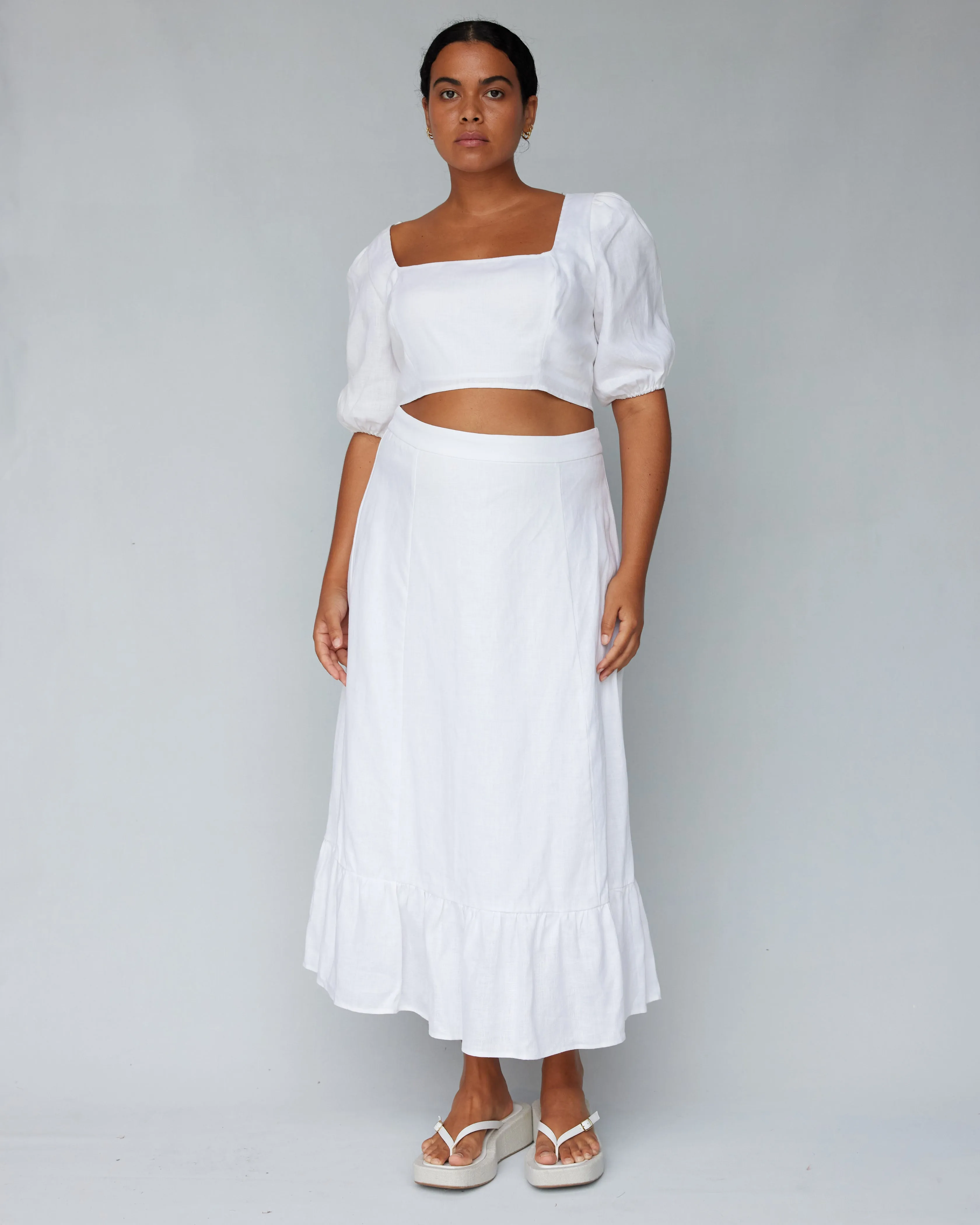 Violetta Linen Crop Top - White