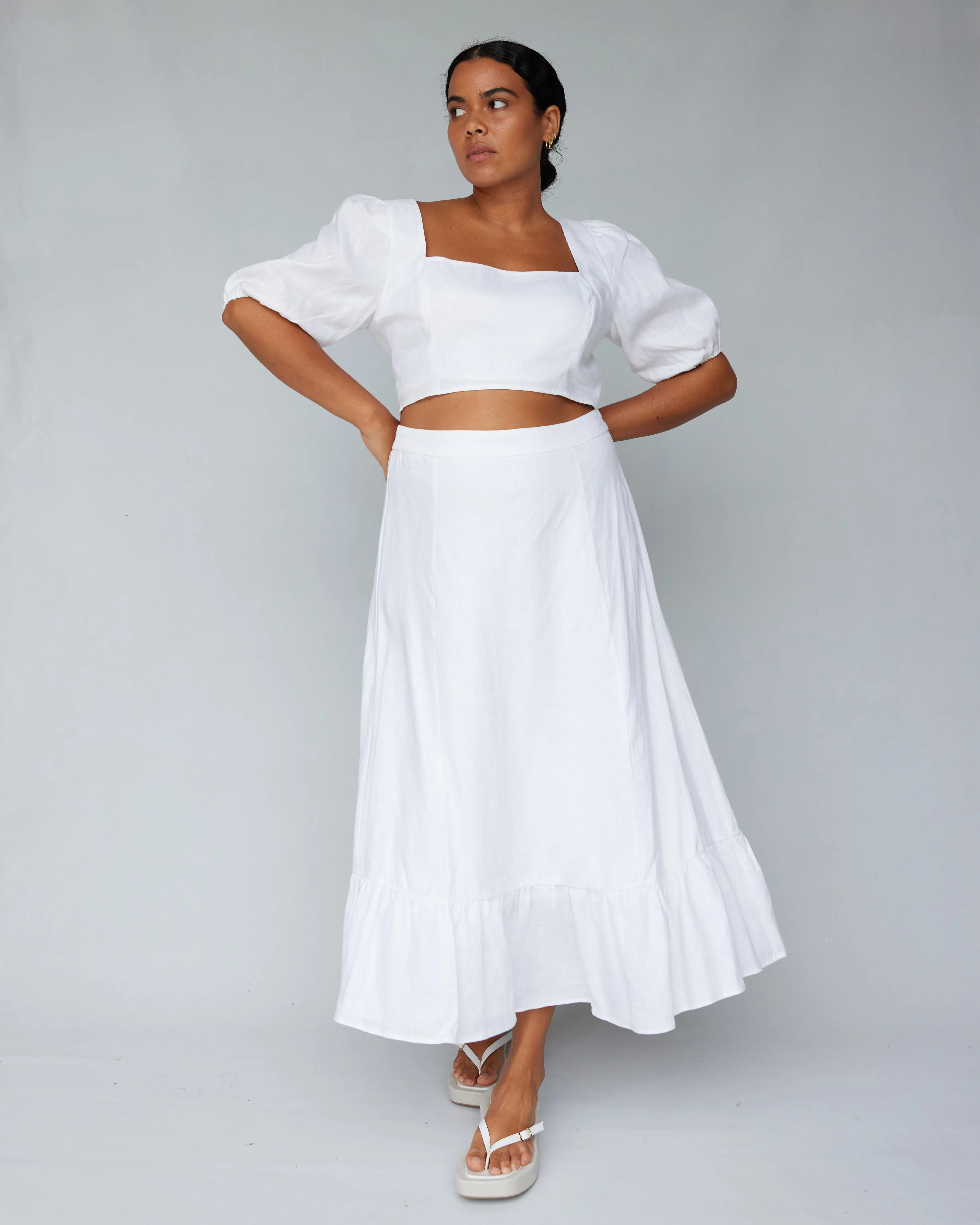Violetta Linen Crop Top - White