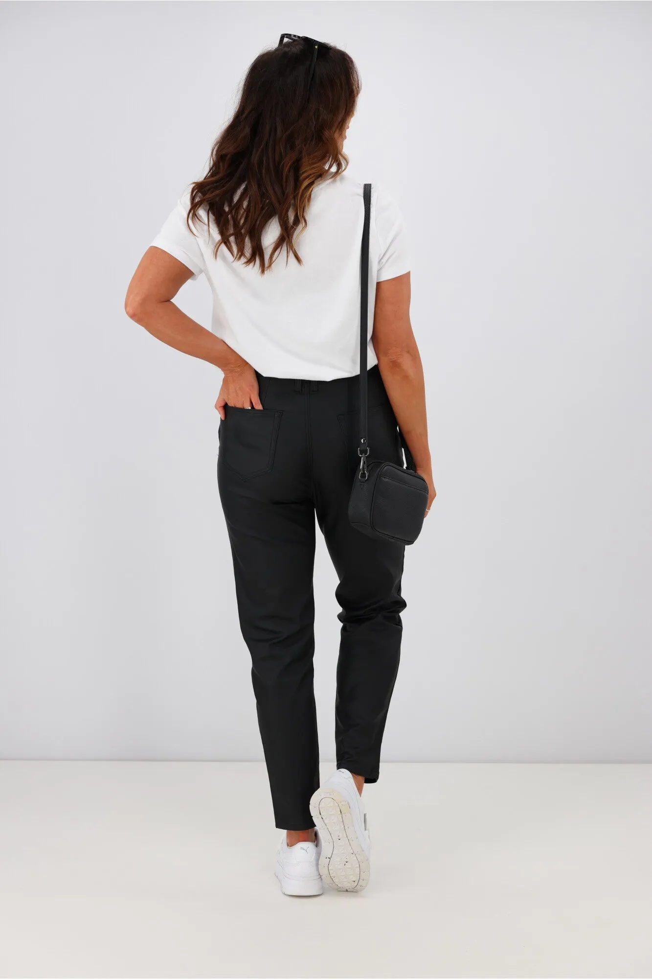 Wakee Alex Tie Front Wet Look Pant Black