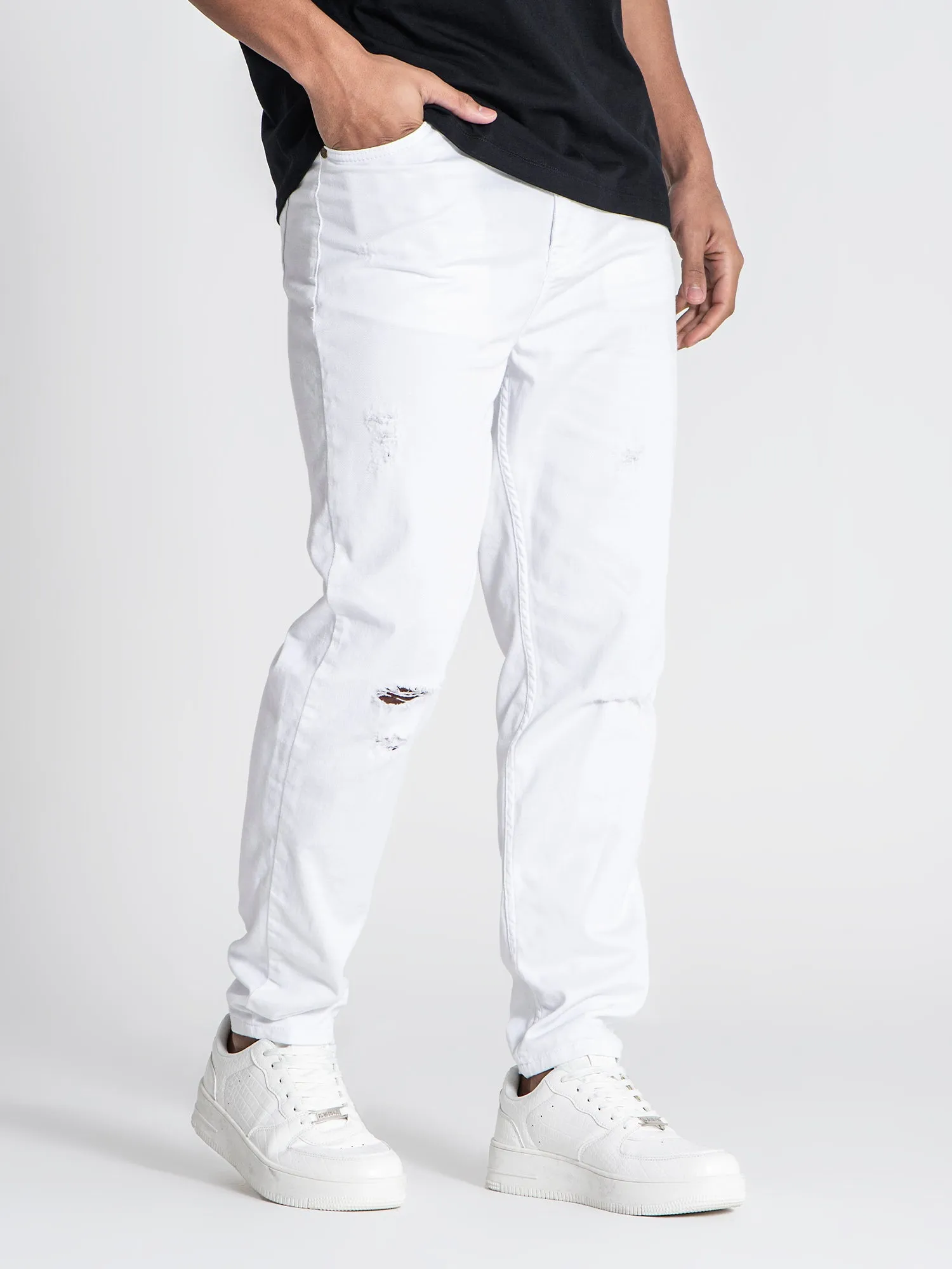 White GK Ripped Carrot Jeans