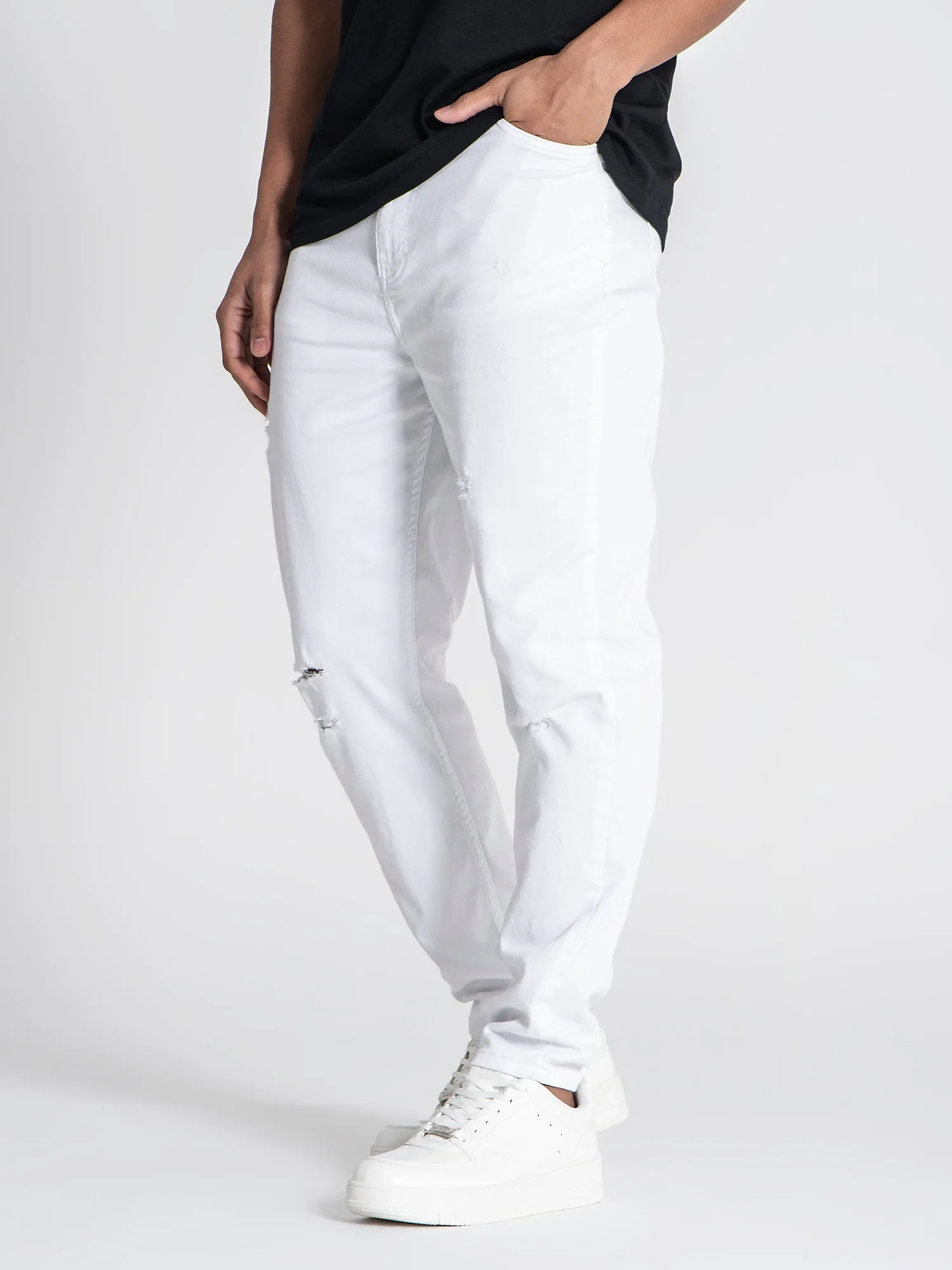 White GK Ripped Carrot Jeans