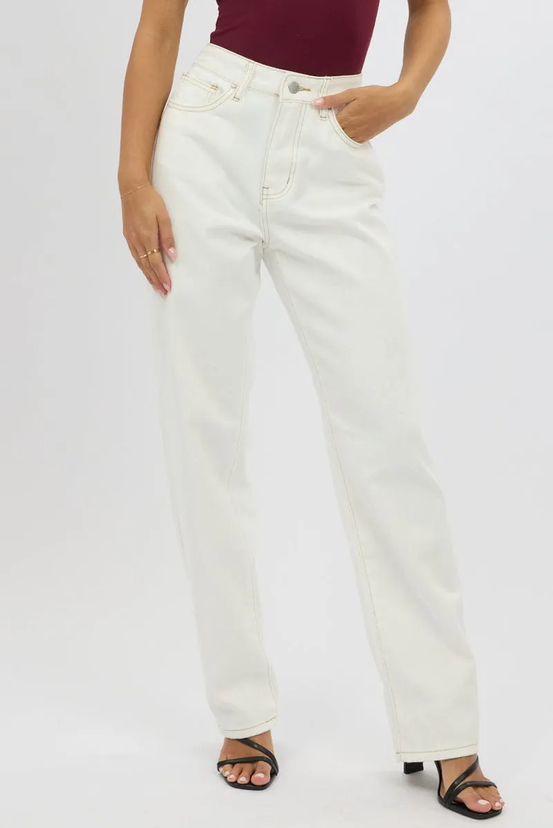 White Straight Jeans High Rise