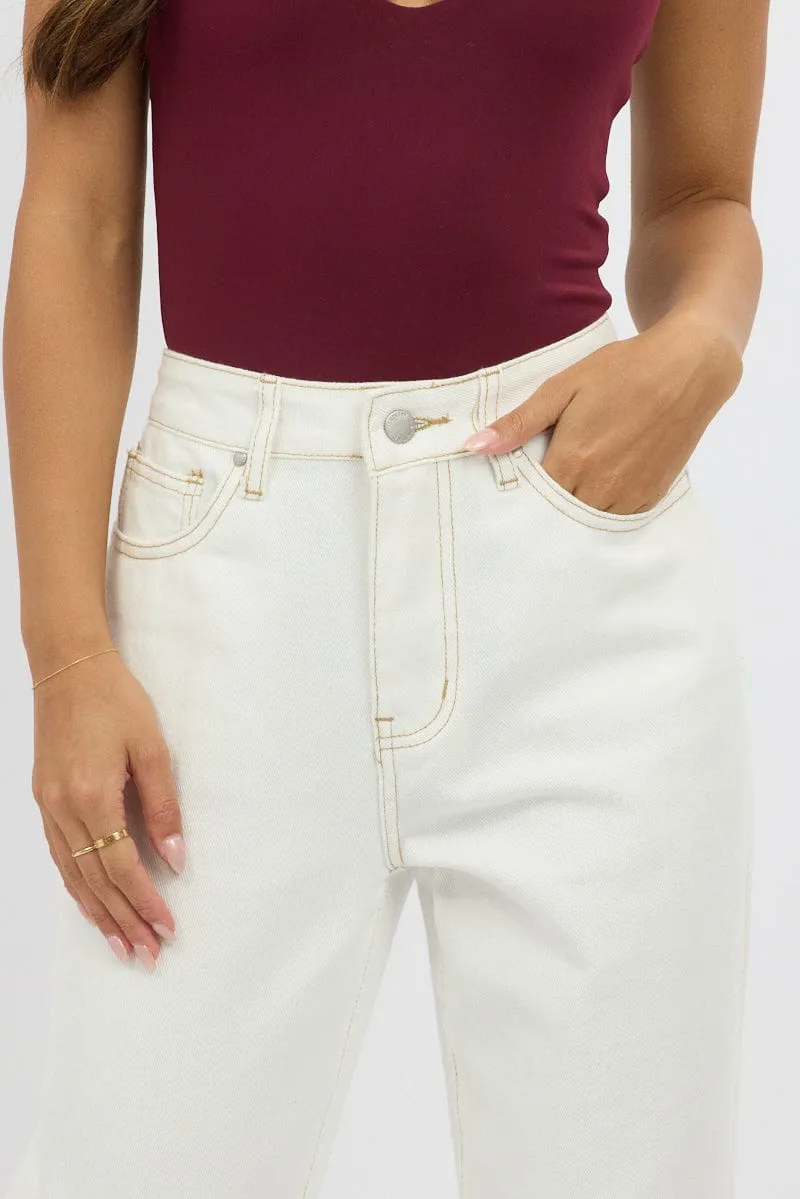 White Straight Jeans High Rise
