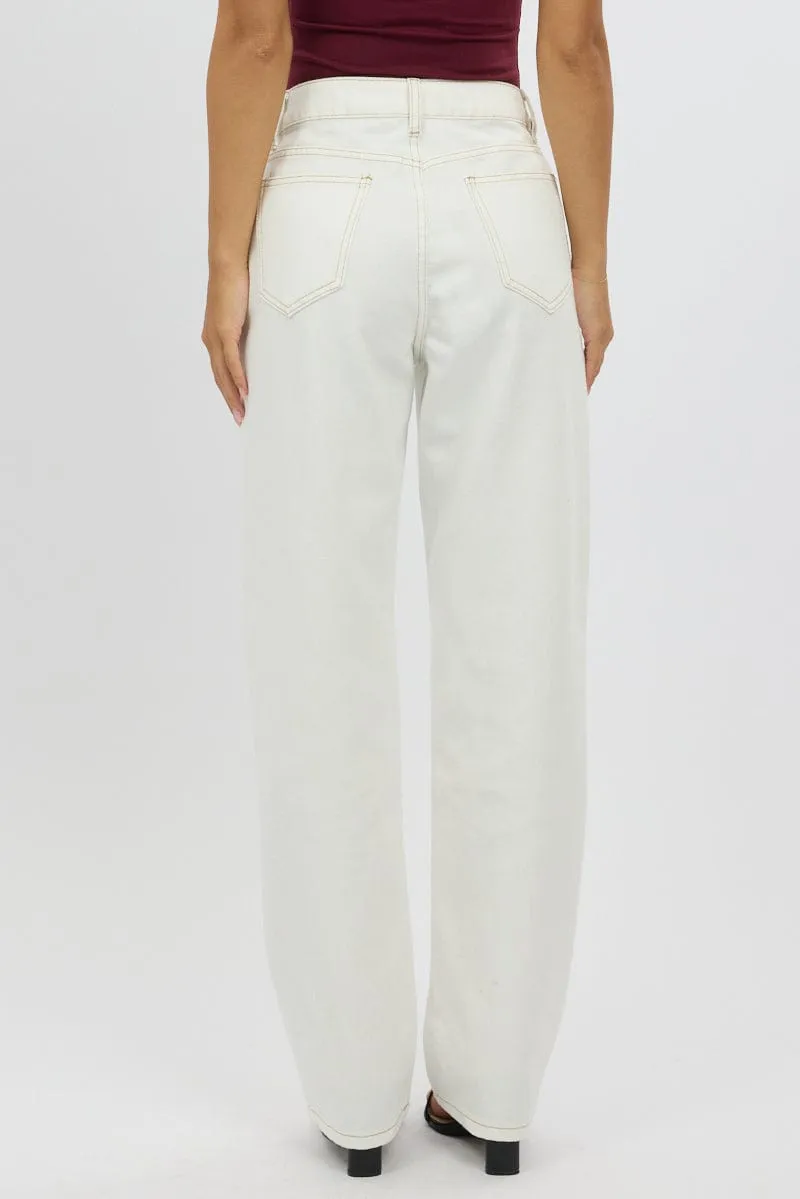 White Straight Jeans High Rise