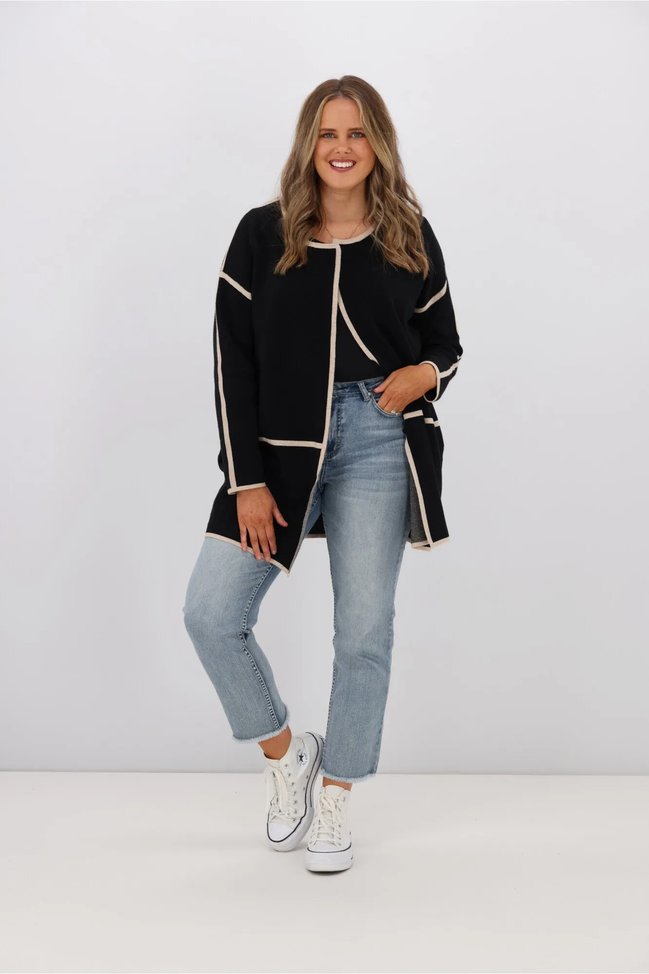 Willow & Tree Jasper Contrast Colour Trim Cardigan Black