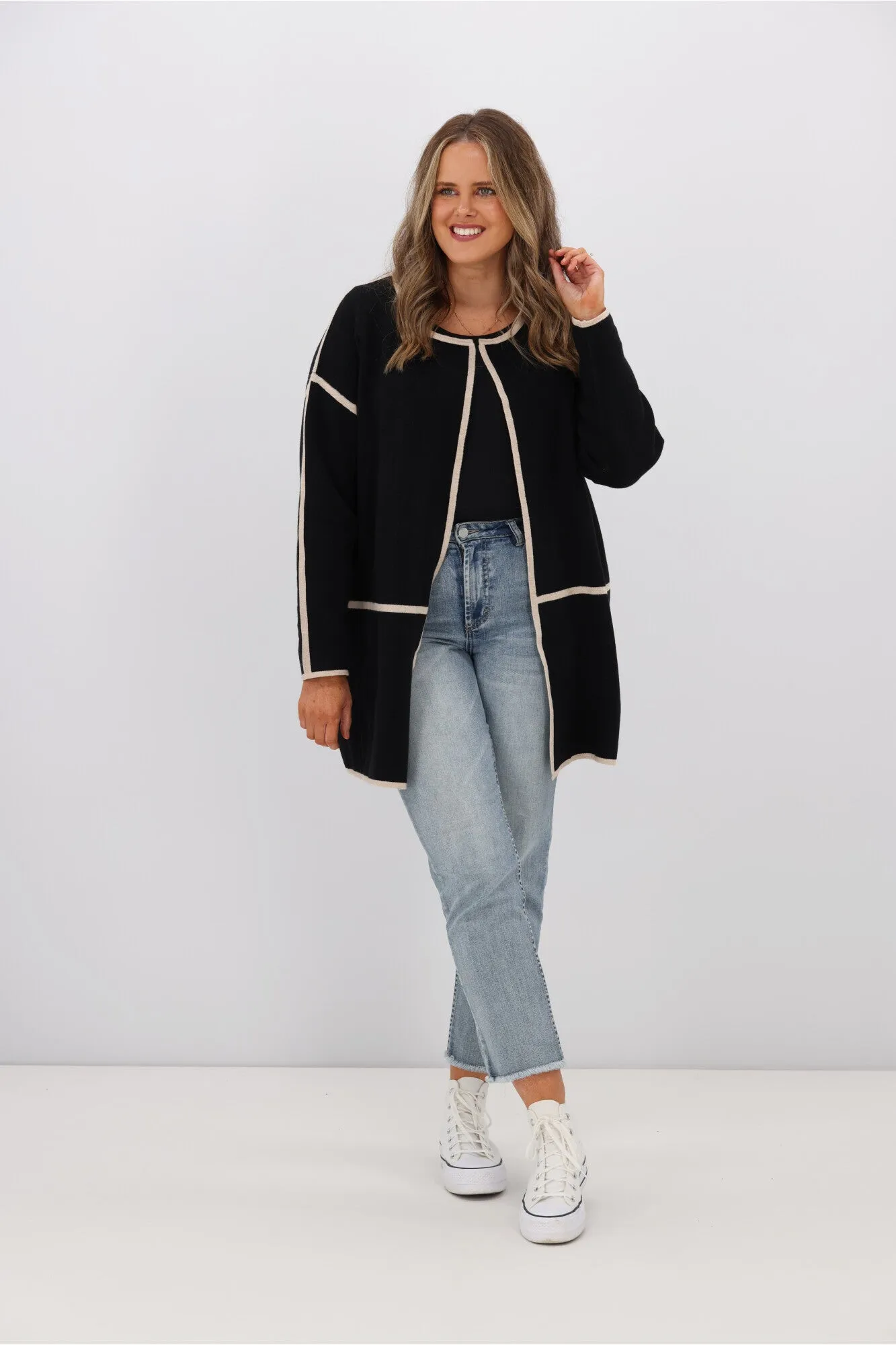 Willow & Tree Jasper Contrast Colour Trim Cardigan Black