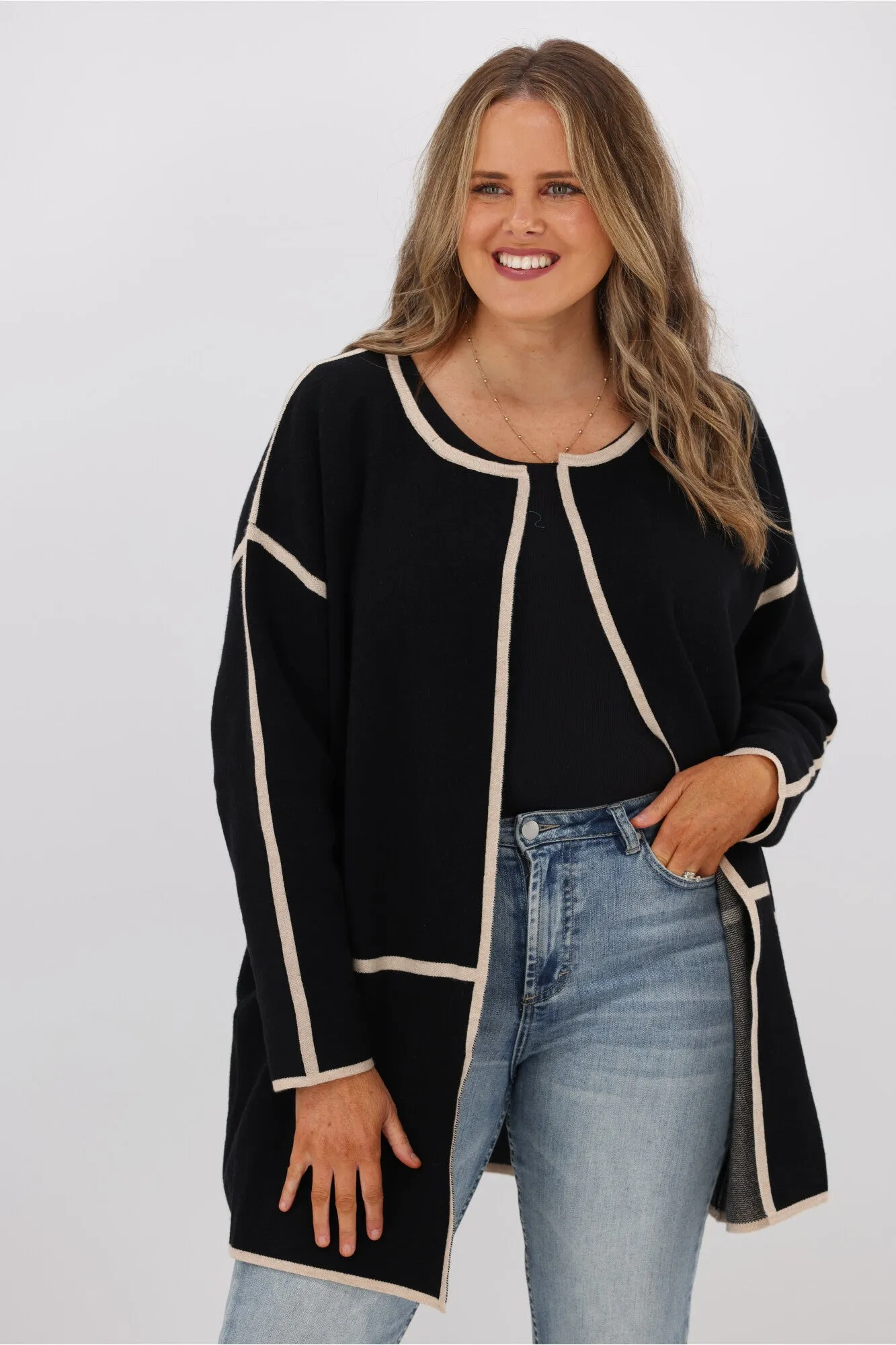 Willow & Tree Jasper Contrast Colour Trim Cardigan Black