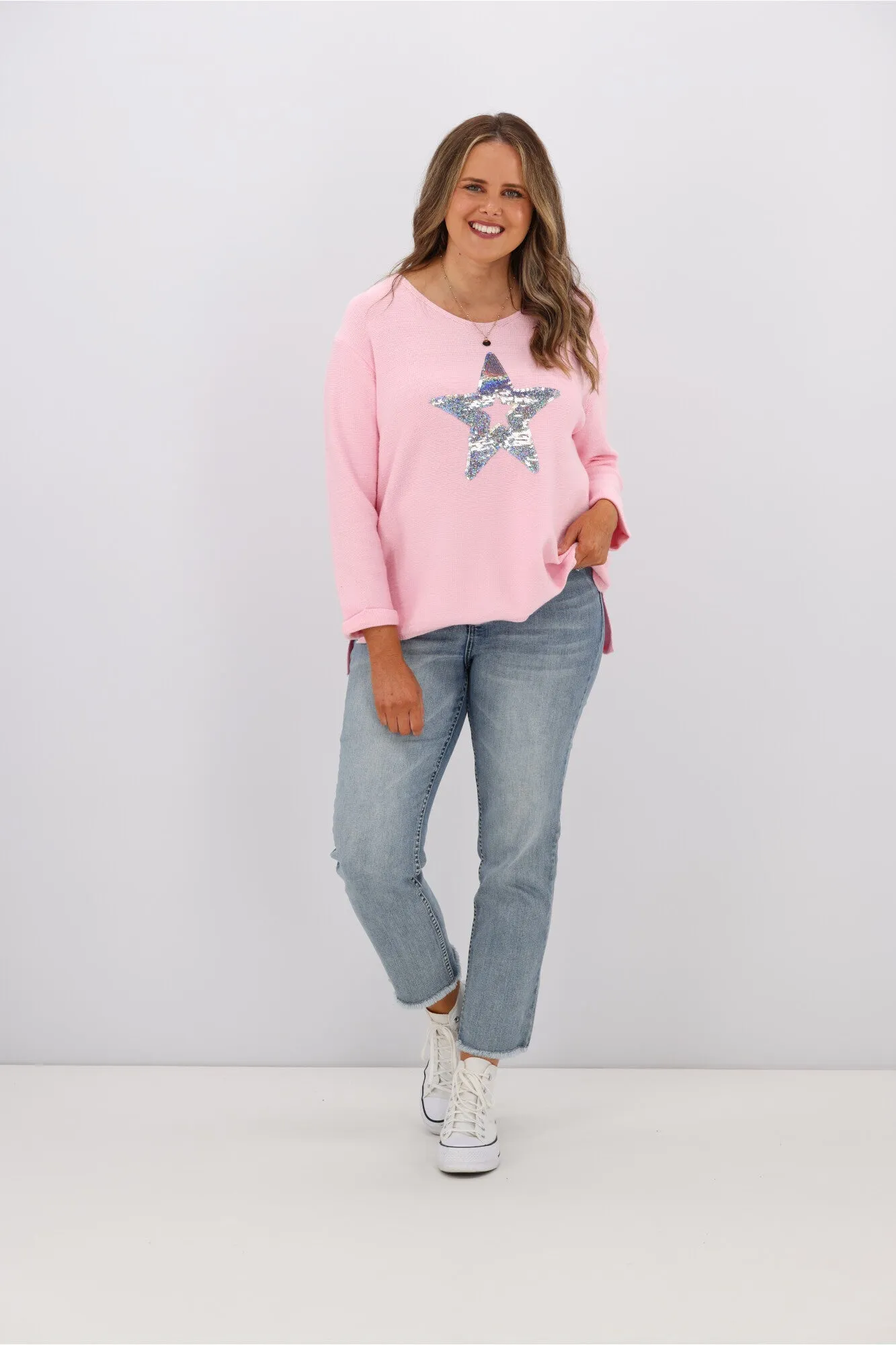 Willow & Tree Wren Star Sequin Knit Jumper Baby Pink
