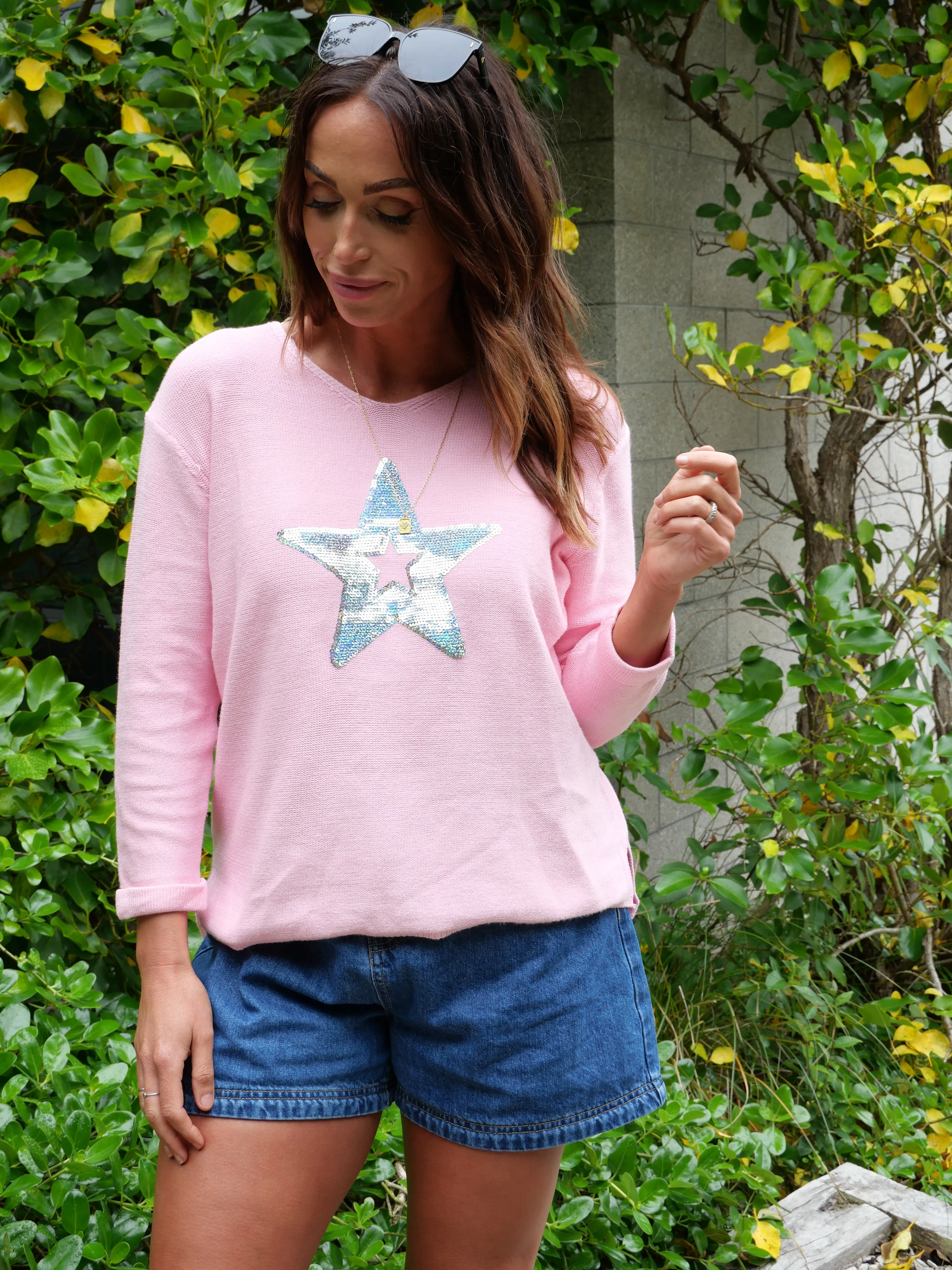Willow & Tree Wren Star Sequin Knit Jumper Baby Pink