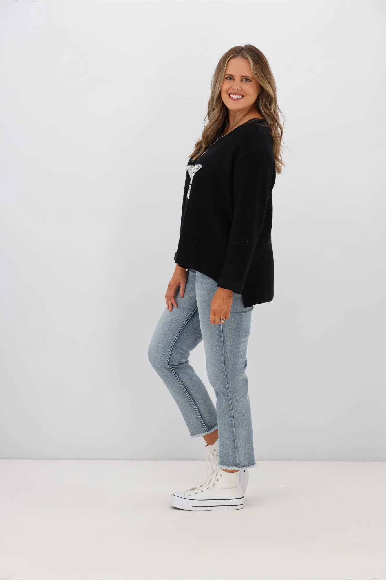 Willow & Tree Wren Star Sequin Knit Jumper Black