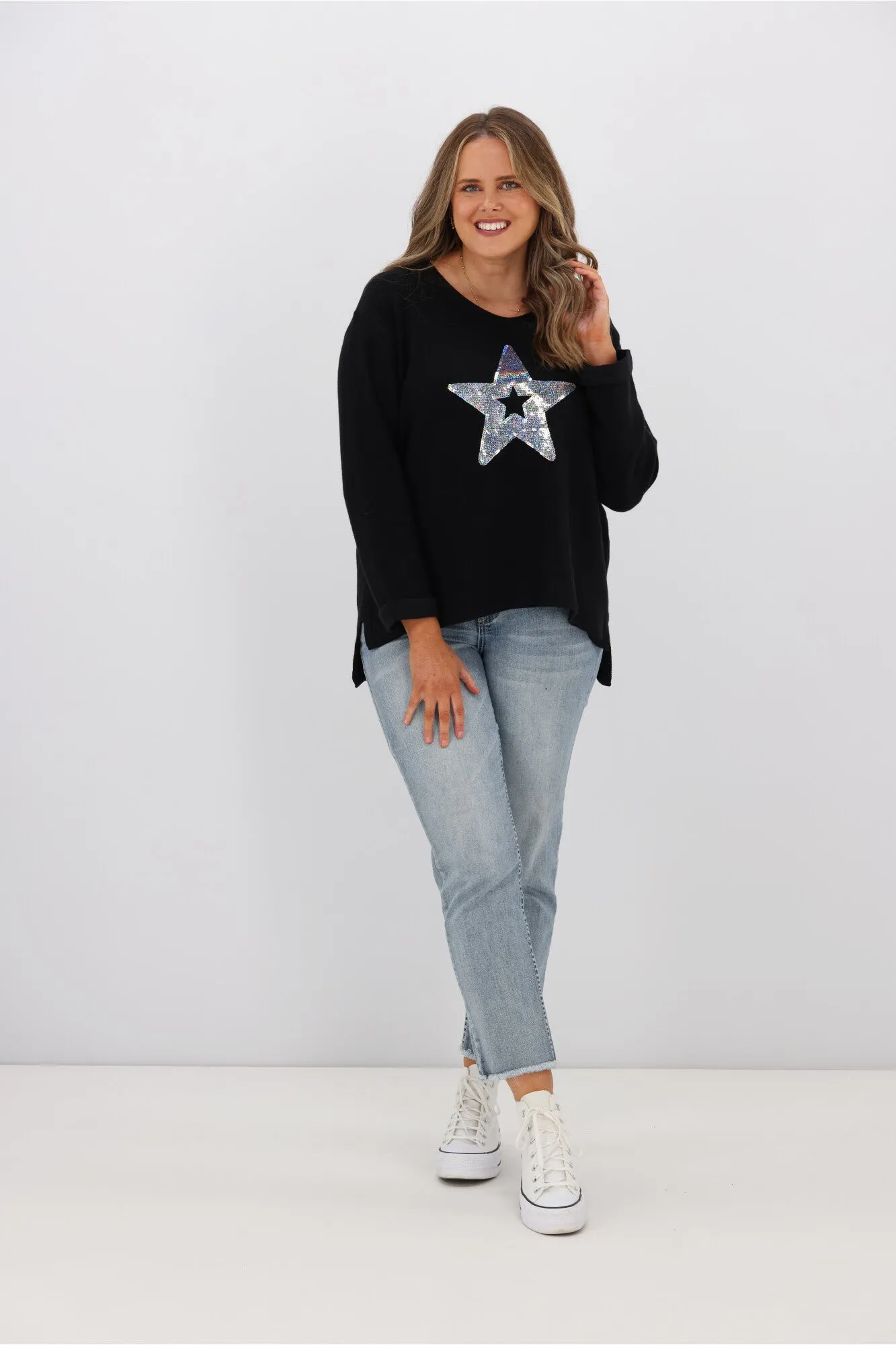 Willow & Tree Wren Star Sequin Knit Jumper Black
