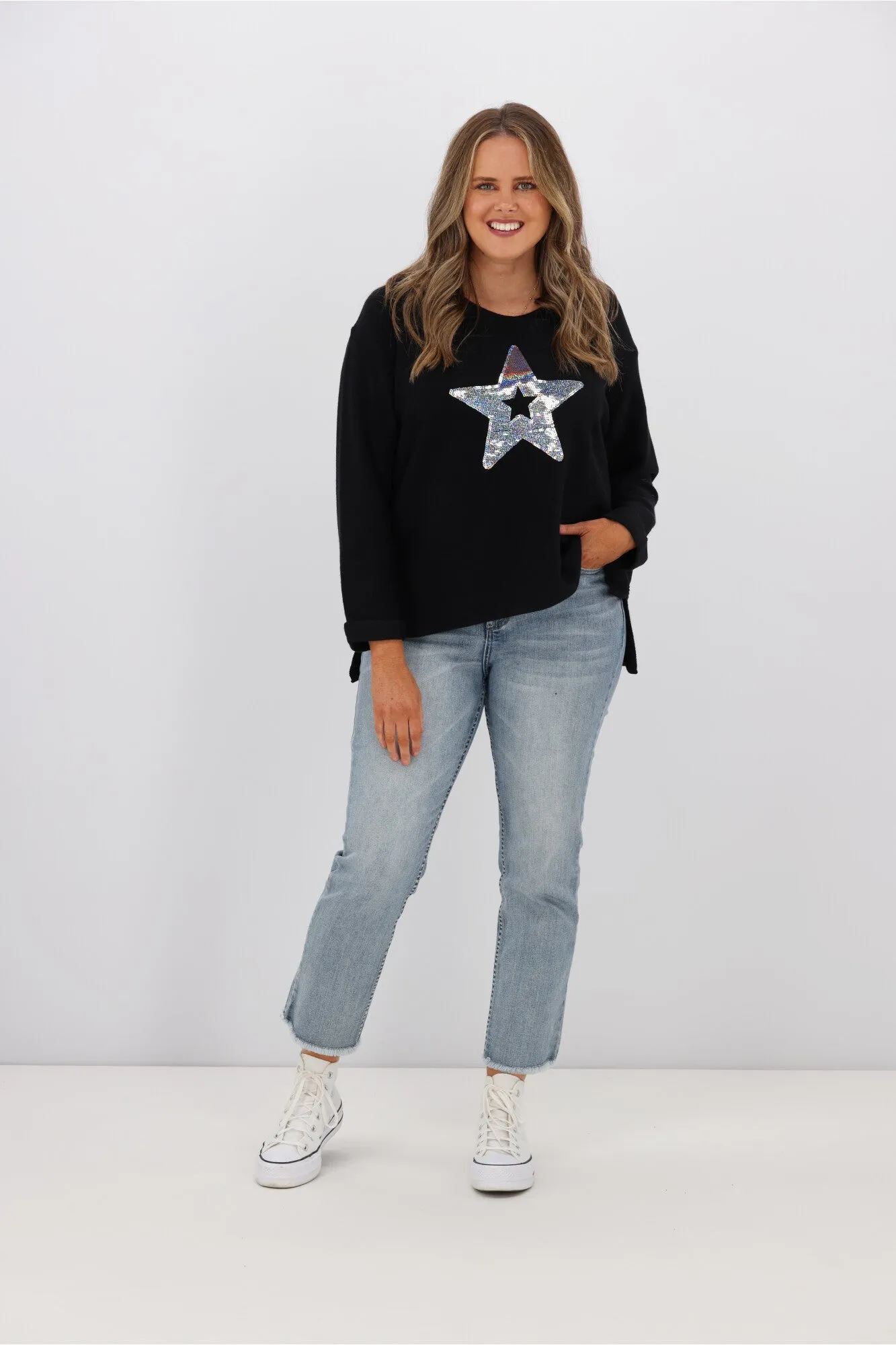 Willow & Tree Wren Star Sequin Knit Jumper Black