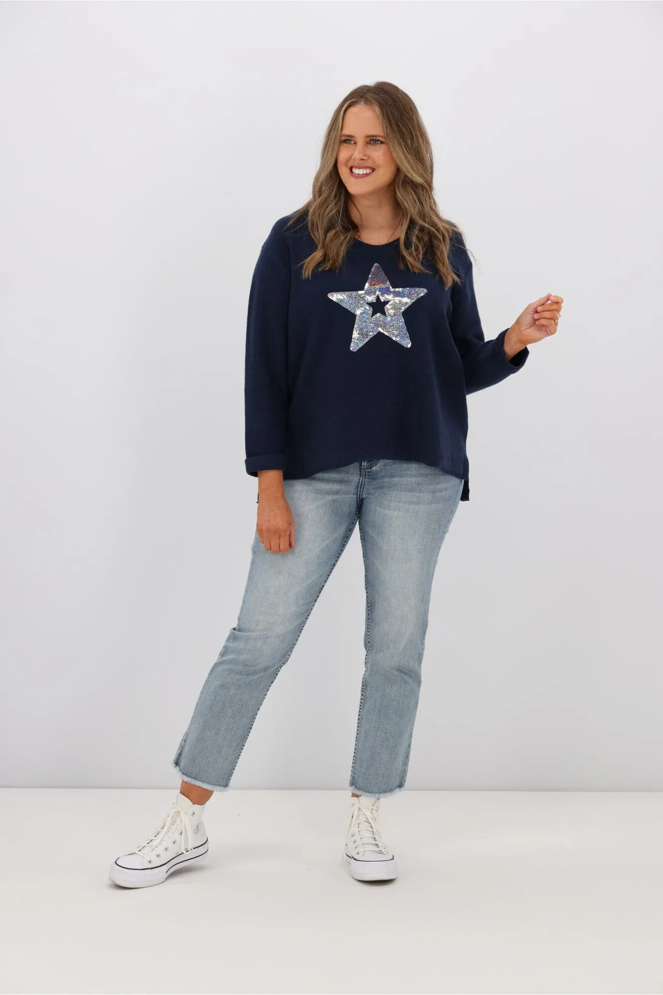 Willow & Tree Wren Star Sequin Knit Jumper Navy