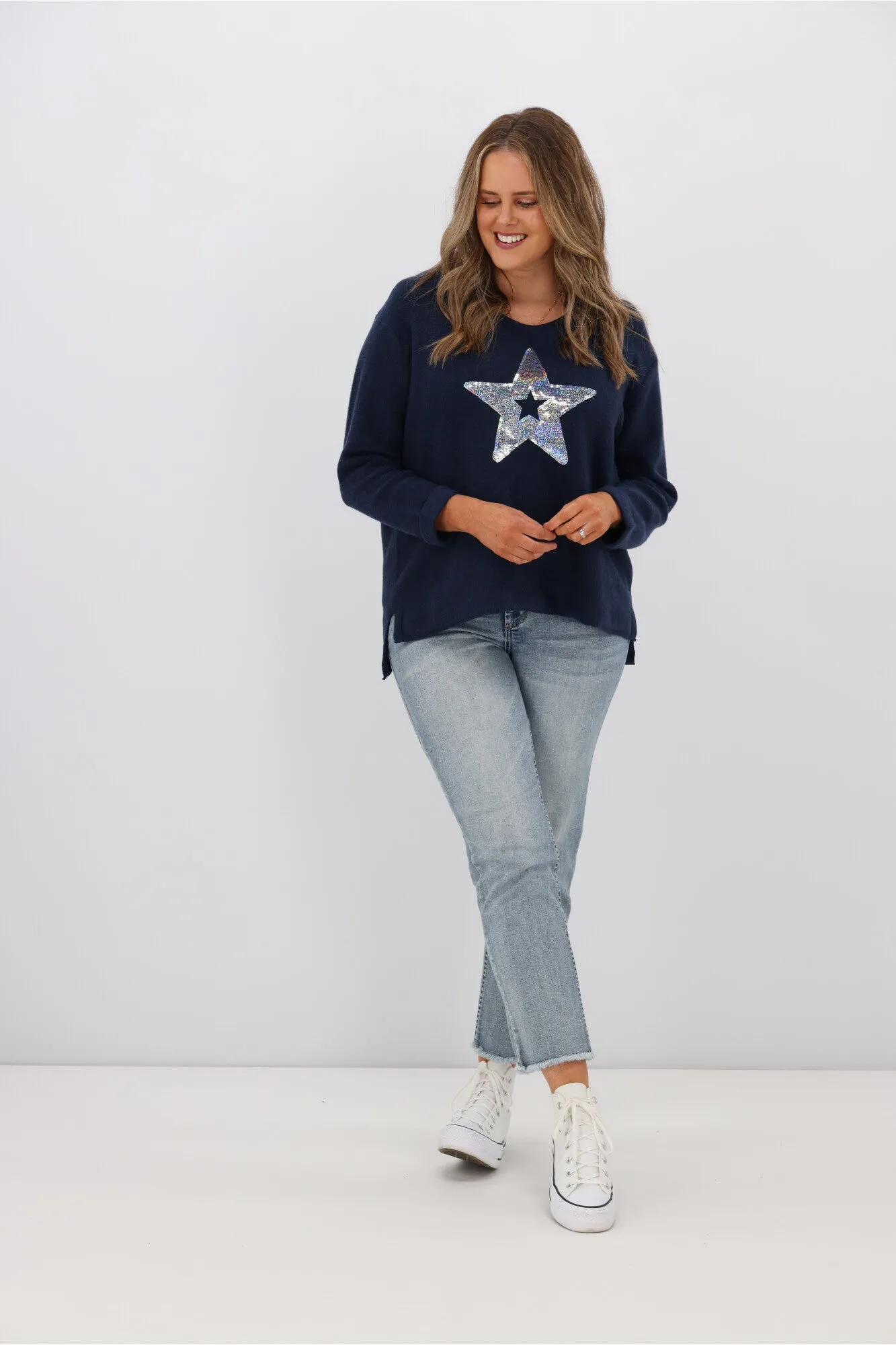 Willow & Tree Wren Star Sequin Knit Jumper Navy