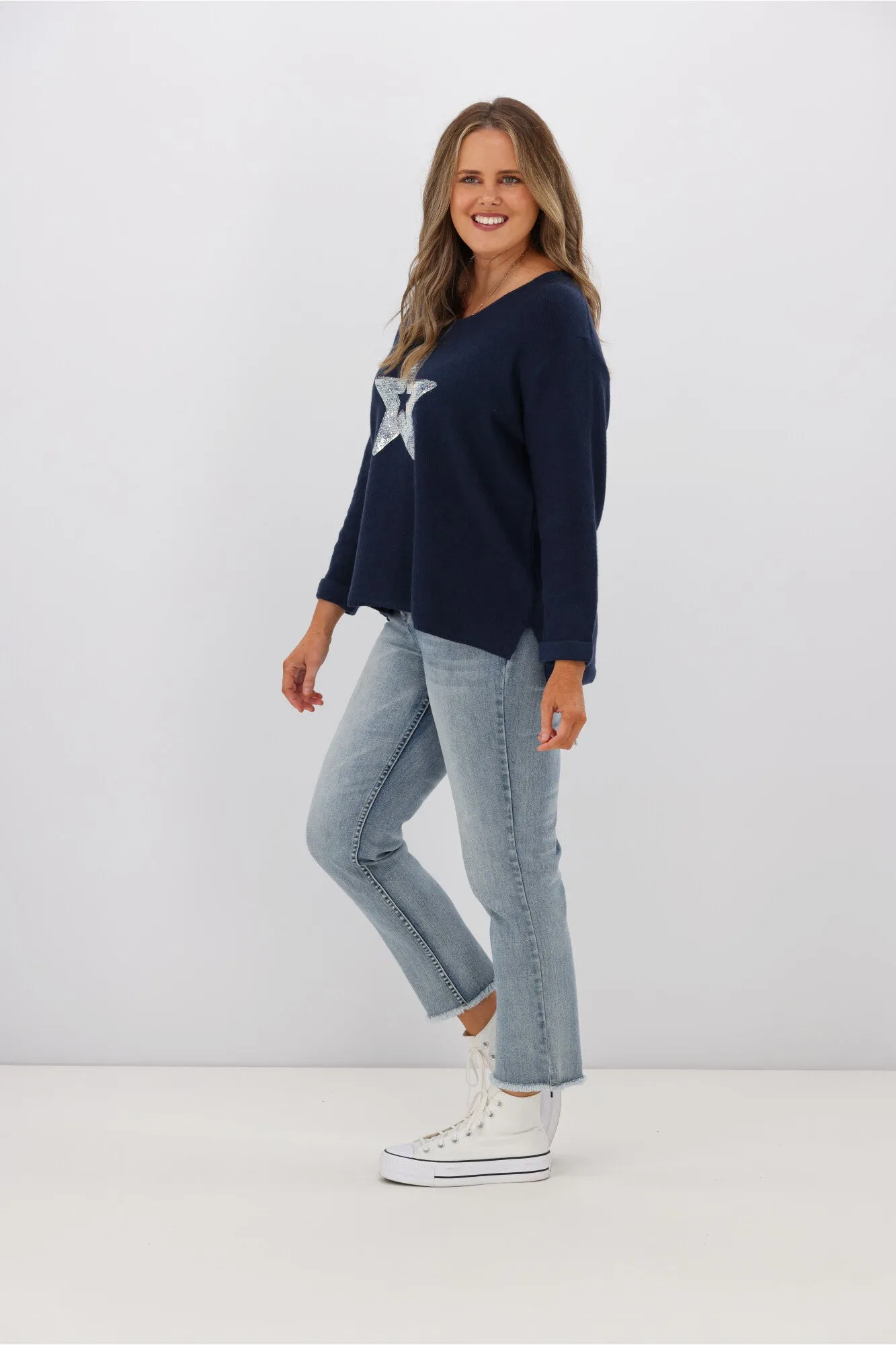 Willow & Tree Wren Star Sequin Knit Jumper Navy