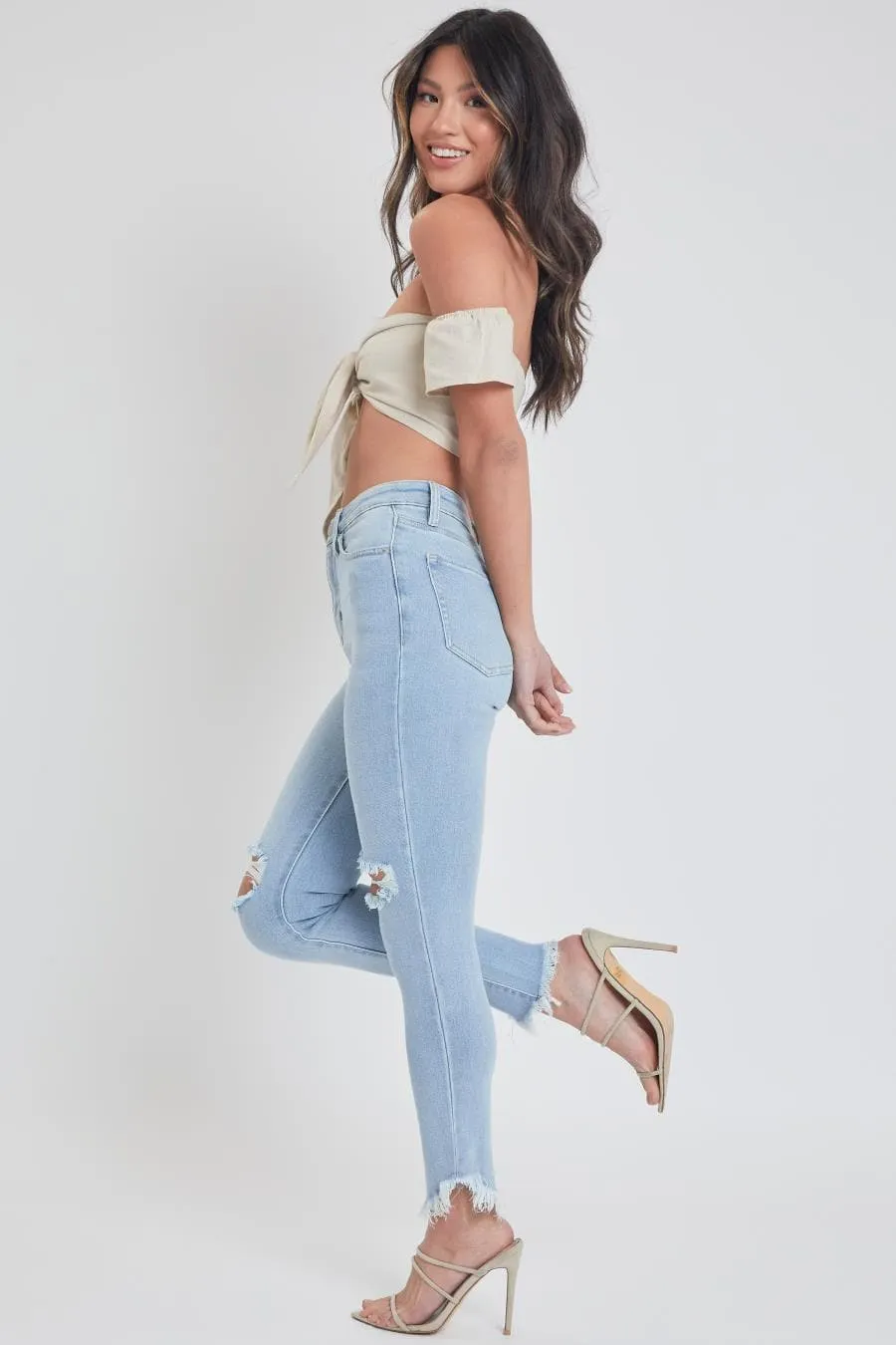 Women's Vintage Dream Skinny Ankle Jeans With Slanted Frayed Hem-Sale