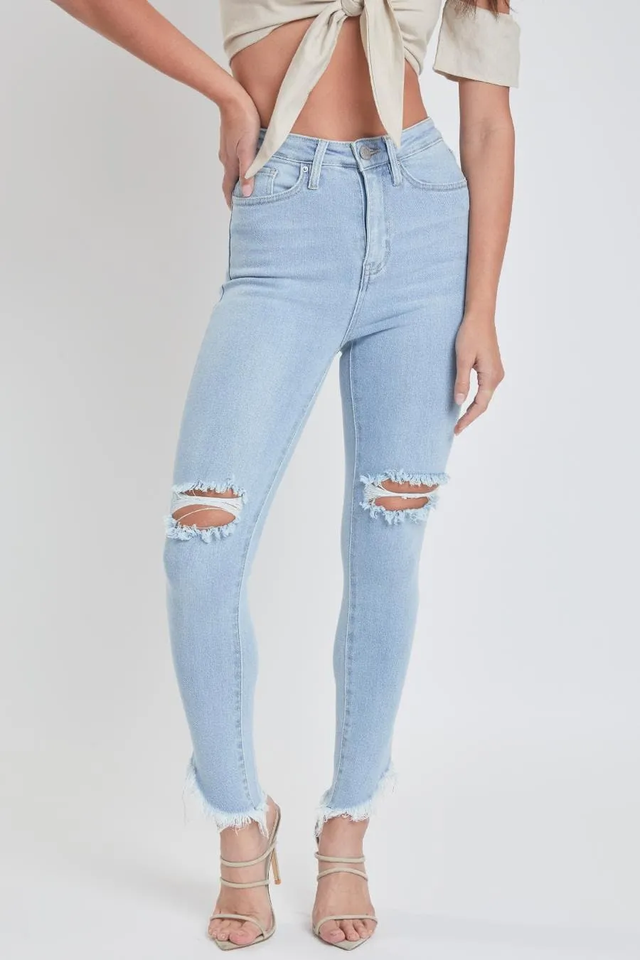 Women's Vintage Dream Skinny Ankle Jeans With Slanted Frayed Hem-Sale