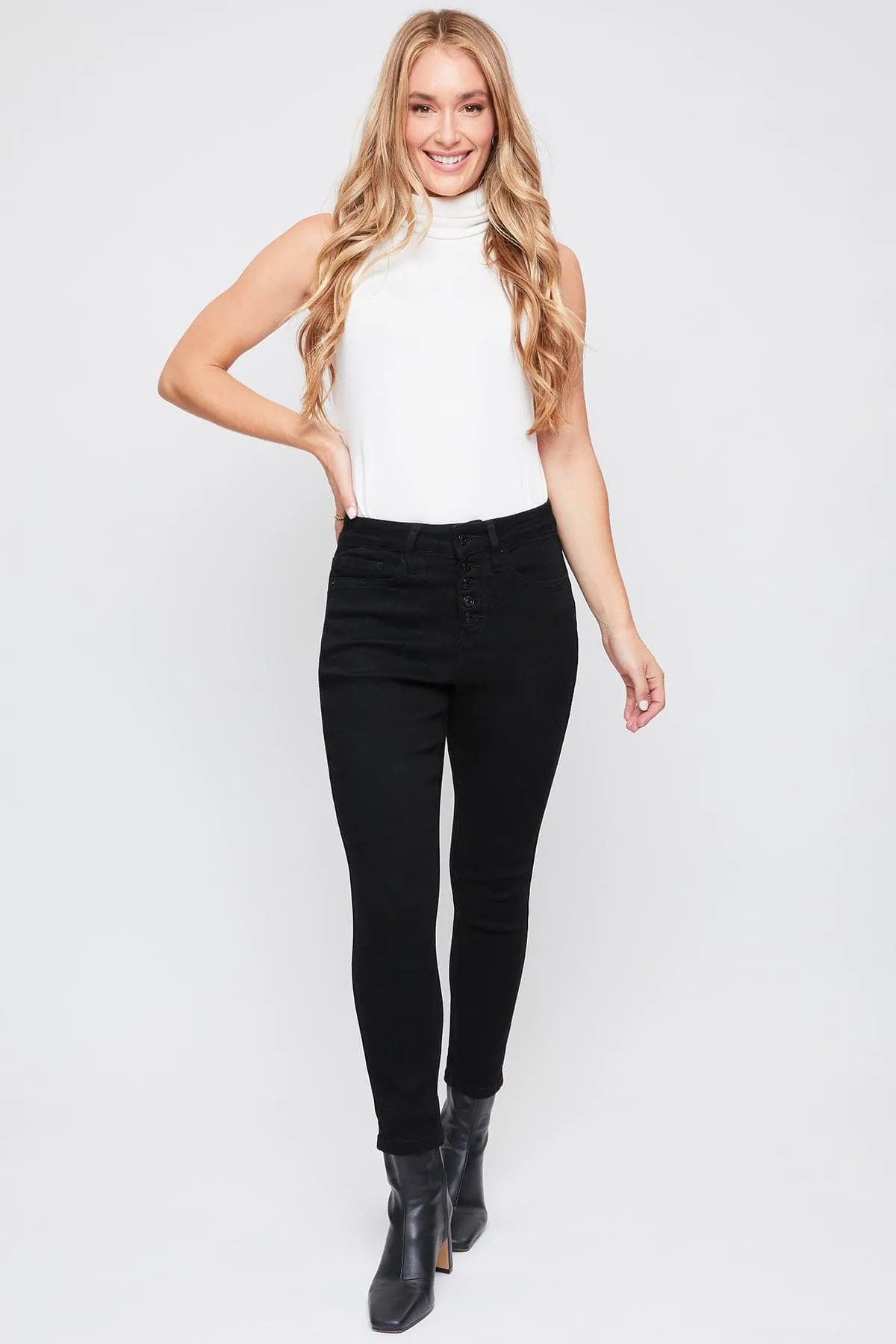 Women's Vintage High Rise Button Fly Skinny Ankle Jeans