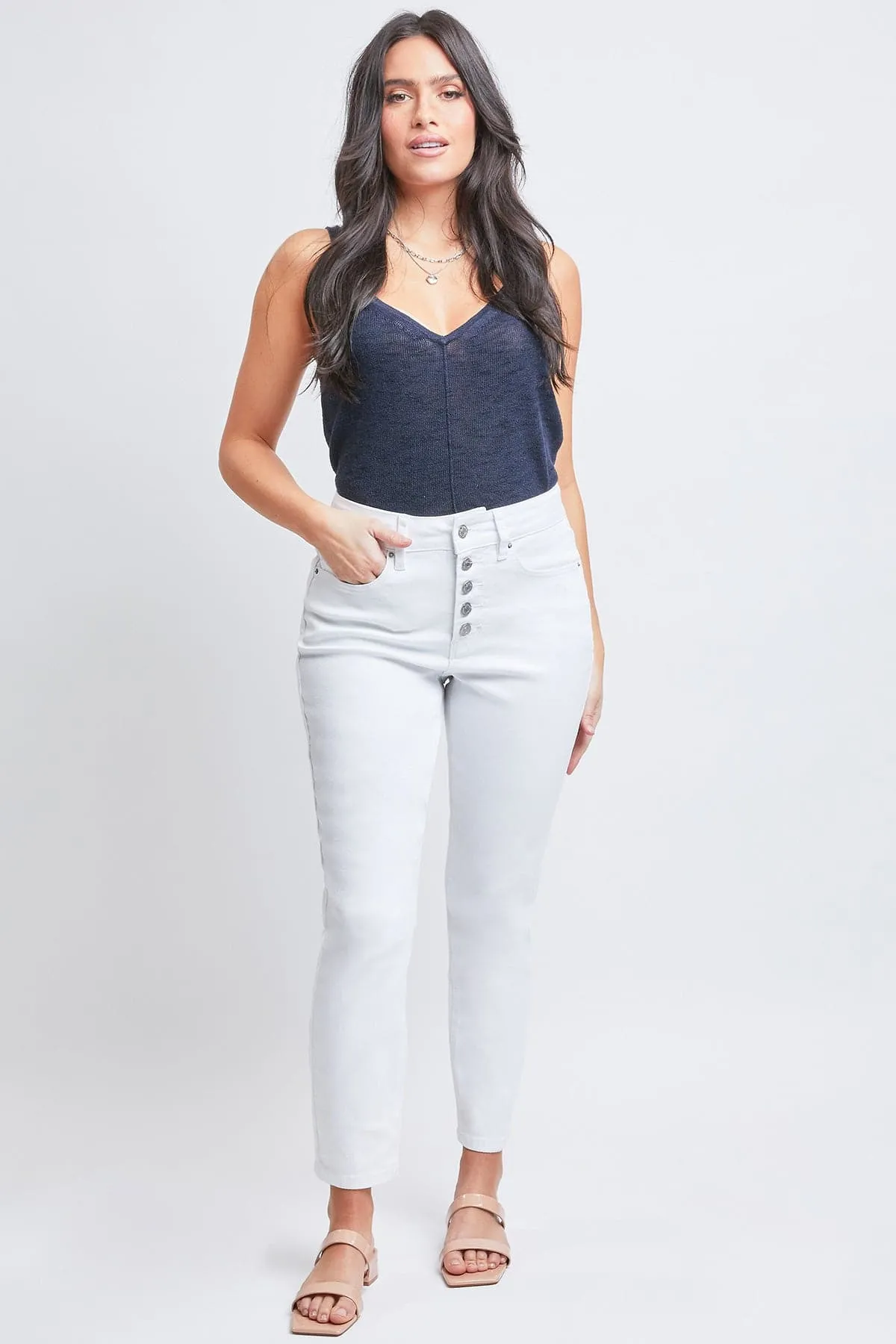 Women's Vintage High Rise Button Fly Skinny Ankle Jeans