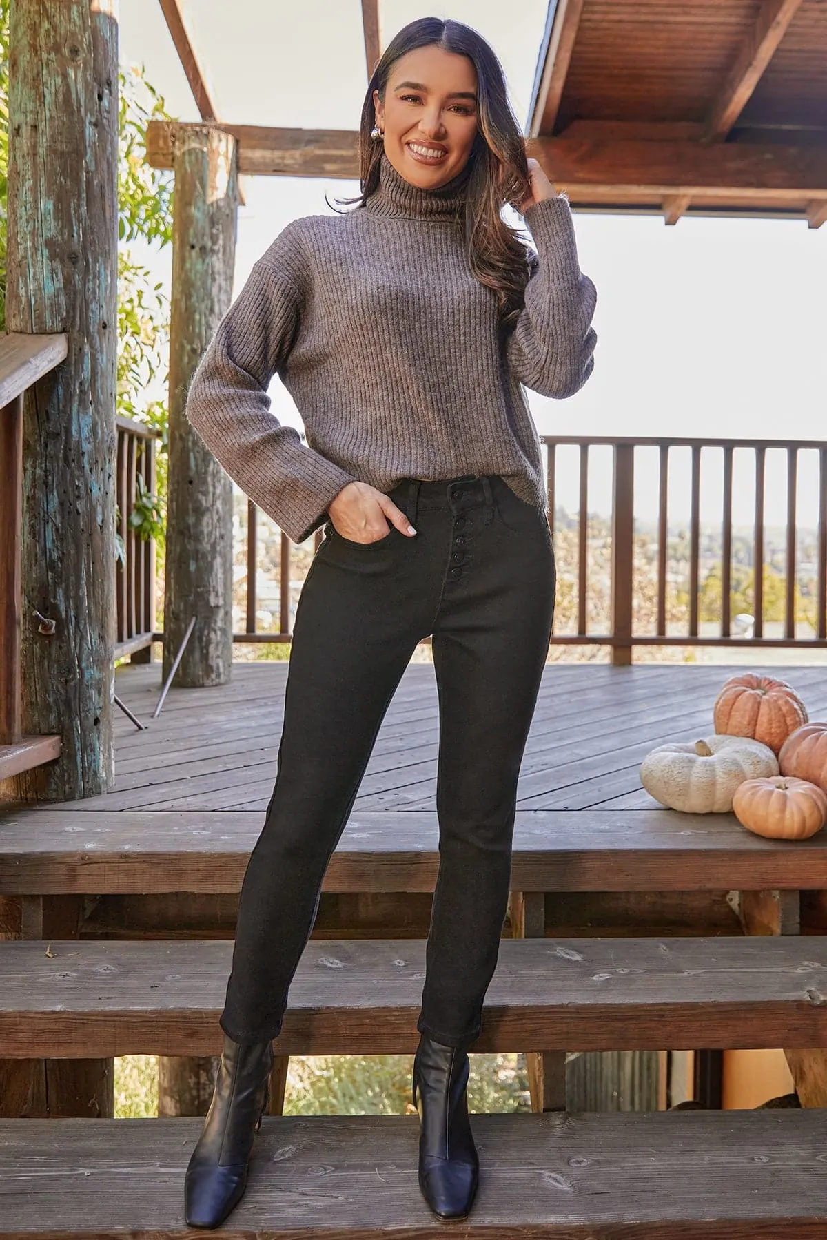 Women's Vintage High Rise Button Fly Skinny Ankle Jeans