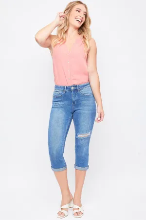 Women's Vintage High Rise Rolled Cuff Capri Jean-Distressed