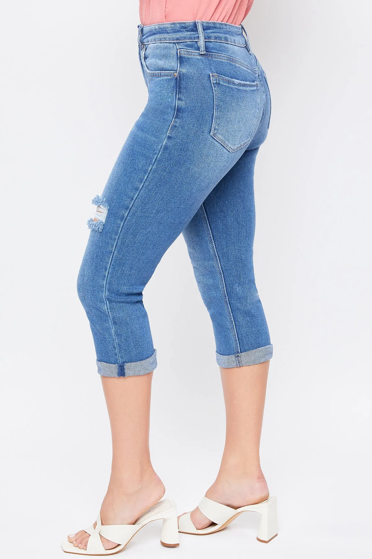 Women's Vintage High Rise Rolled Cuff Capri Jean-Distressed