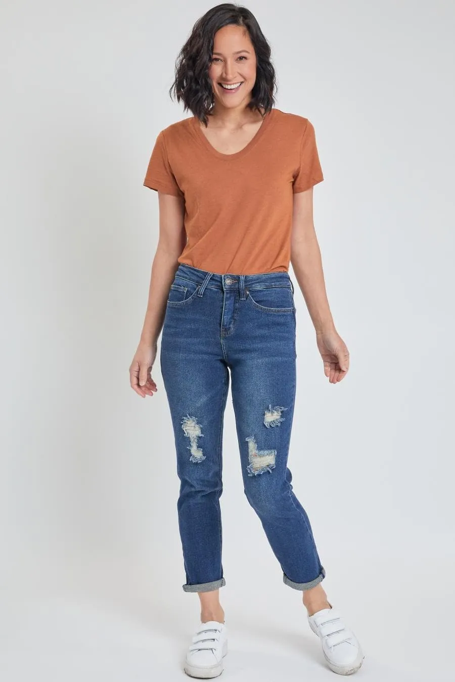 Women's Vintage High Rise Rolled-Cuff Straight Jeans
