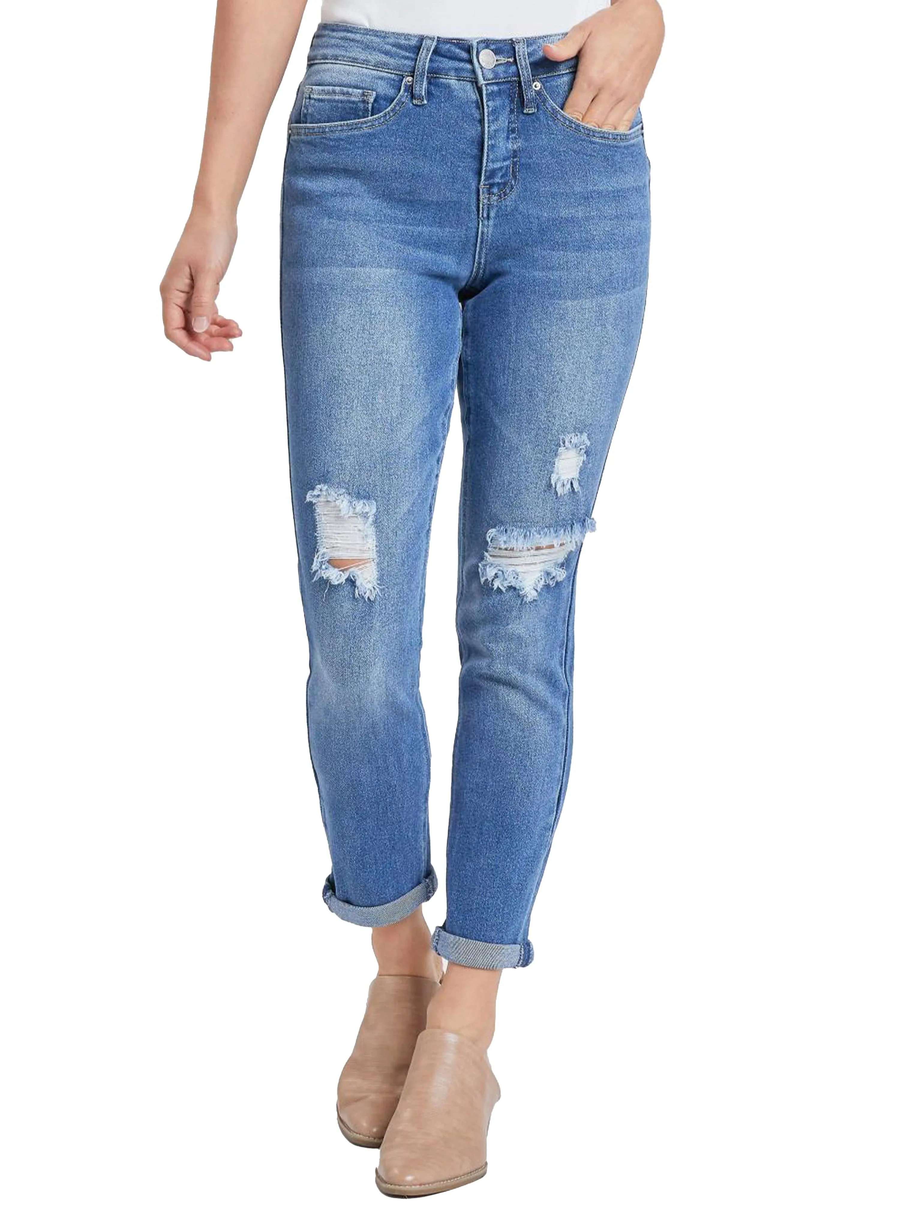 Women's Vintage High Rise Rolled-Cuff Straight Jeans