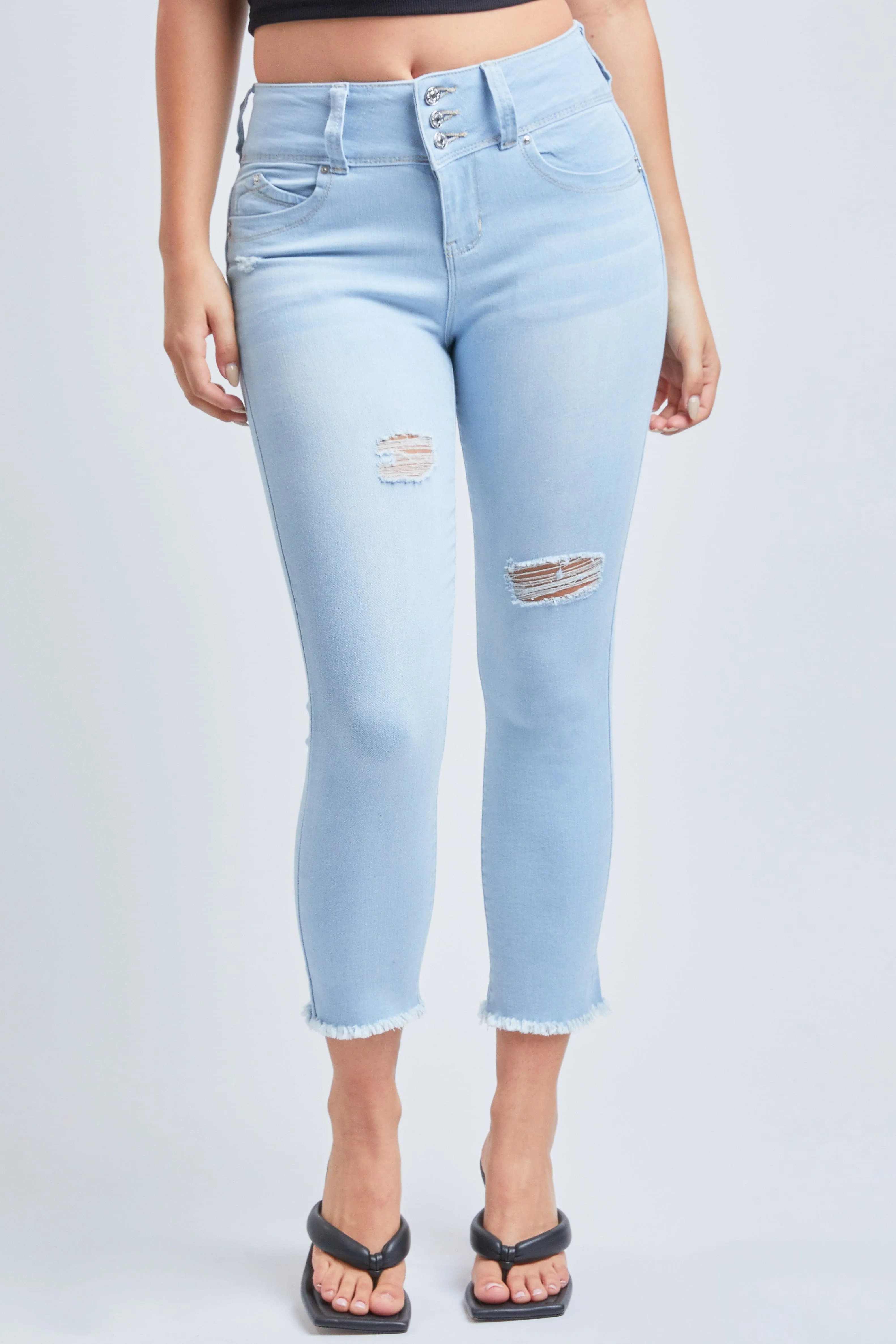 Women's WannaBettaButt 3-Button Fray Hem Flood
