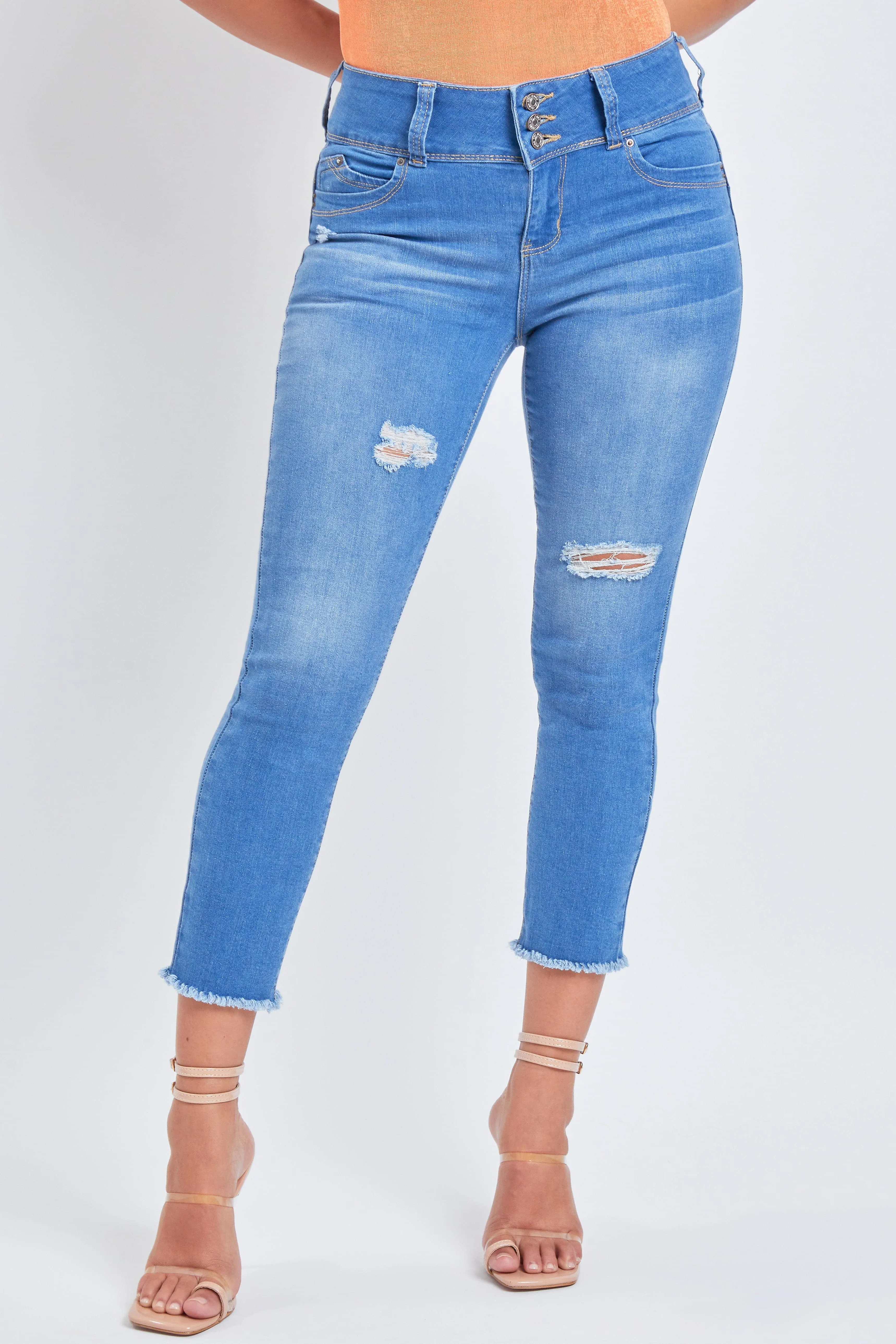Women's WannaBettaButt 3-Button Fray Hem Flood