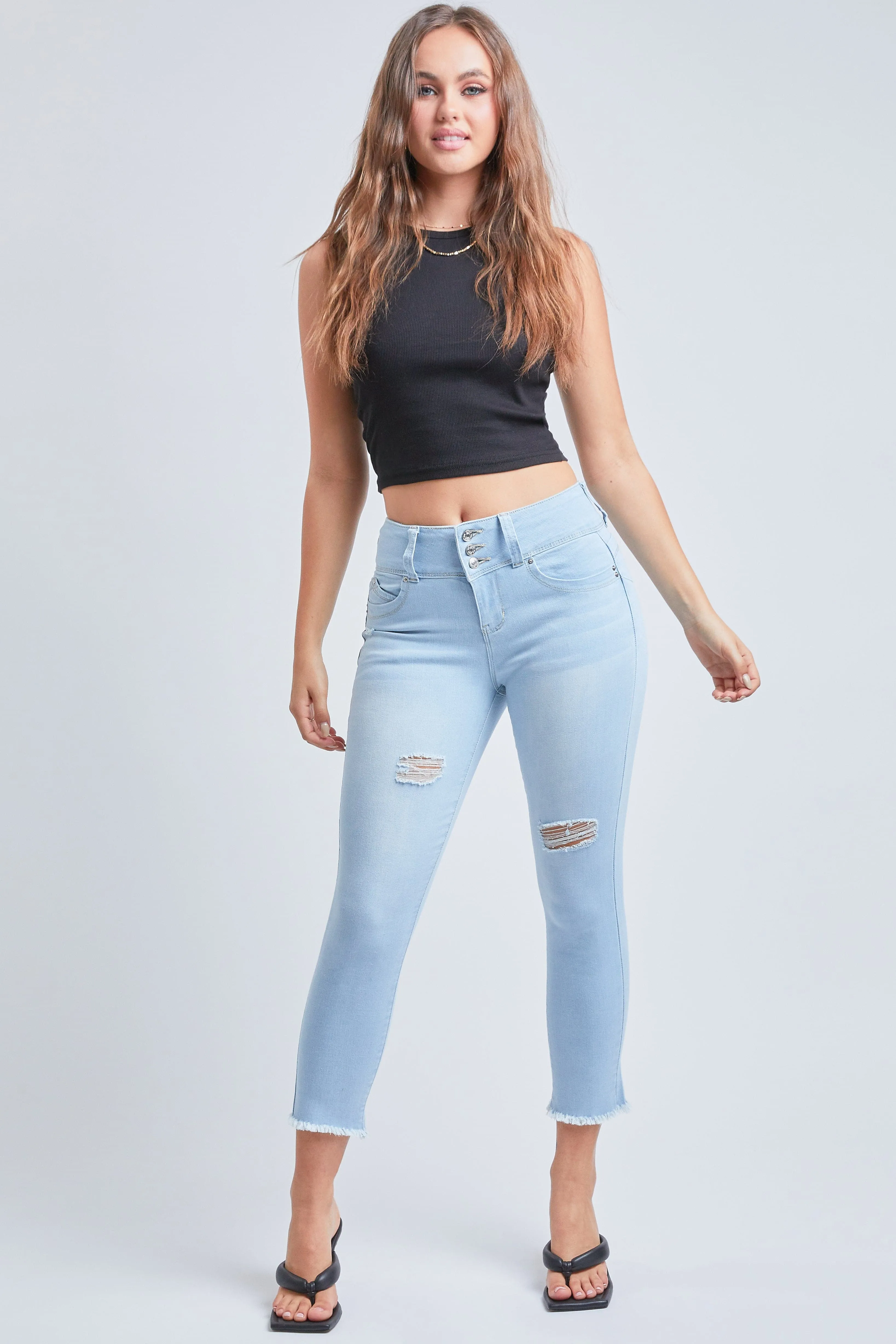 Women's WannaBettaButt 3-Button Fray Hem Flood