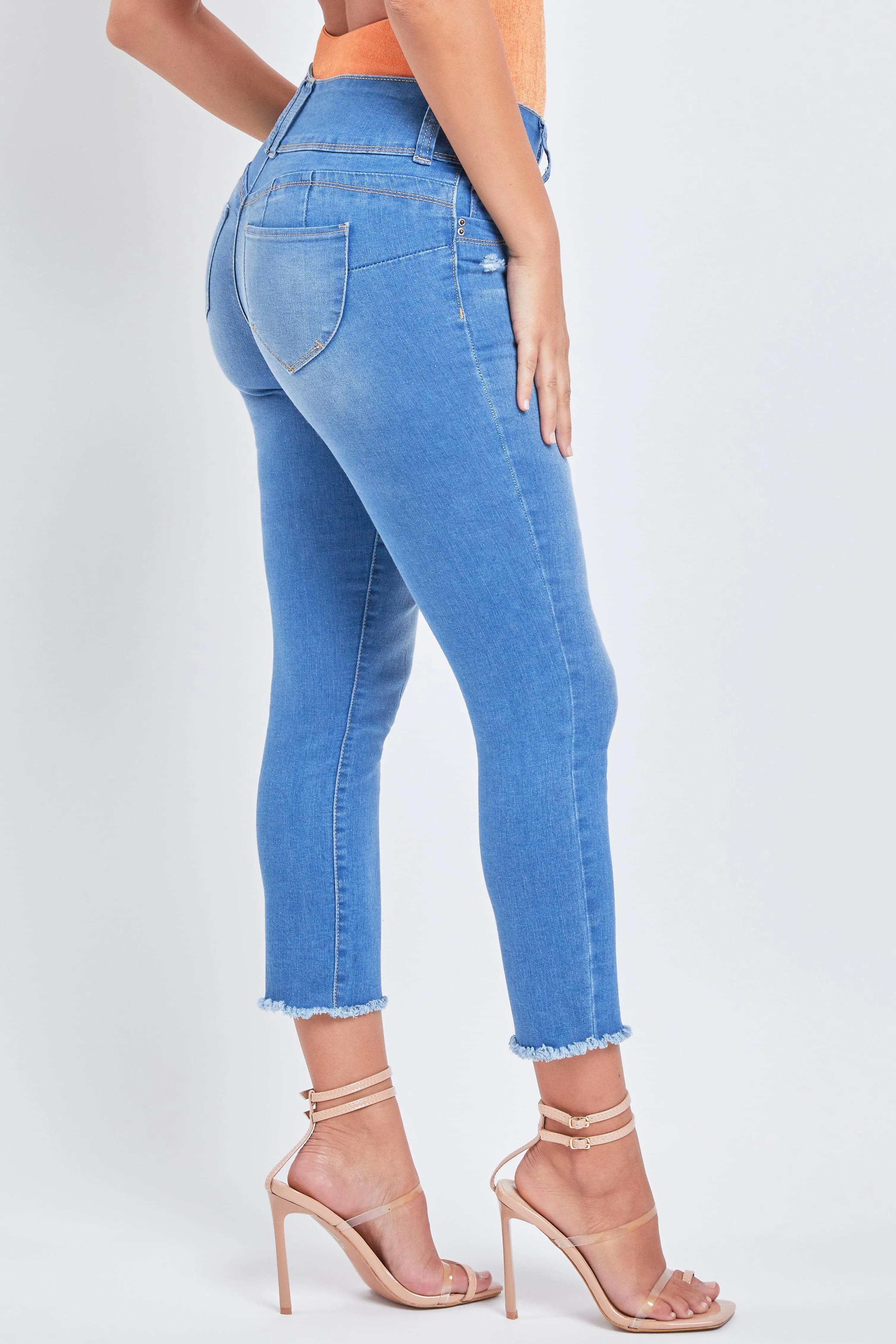 Women's WannaBettaButt 3-Button Fray Hem Flood