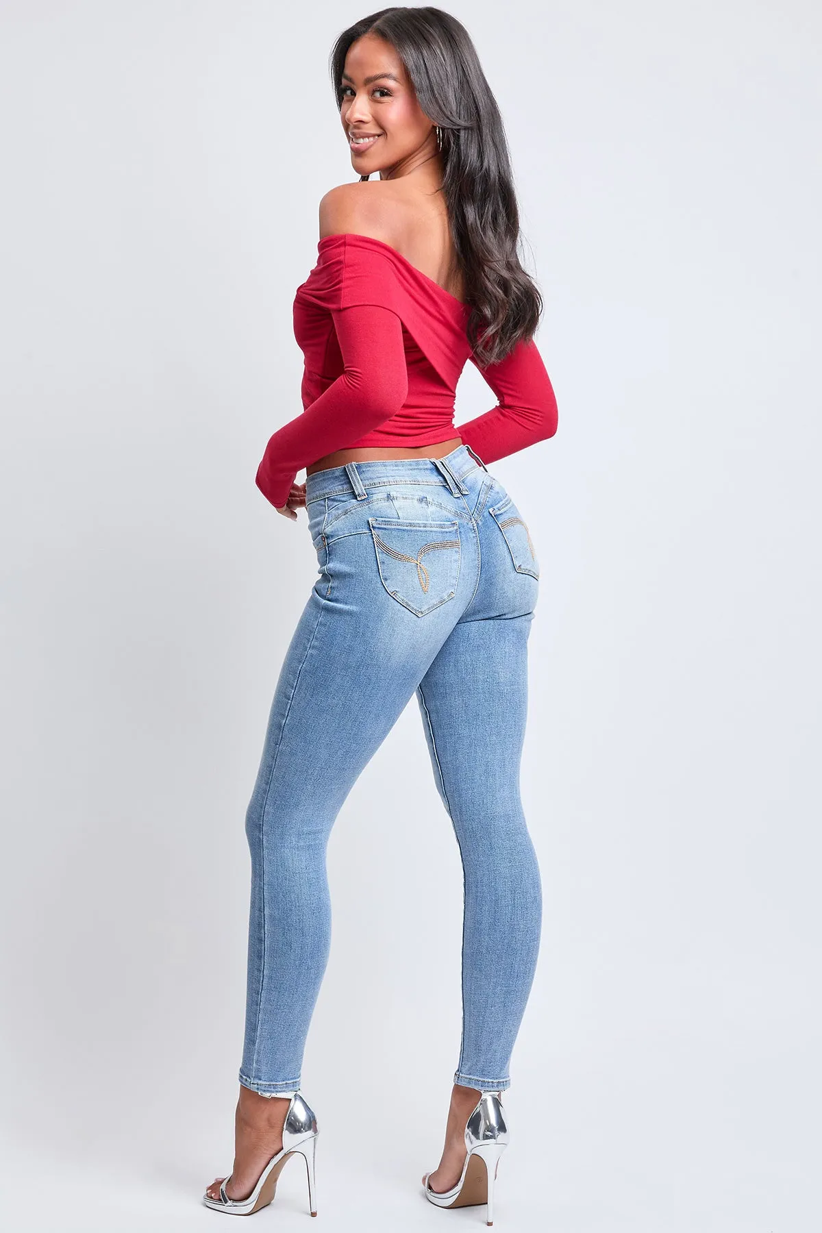 Women's WannaBettaButt Mid Rise Embroidered Skinny Jean
