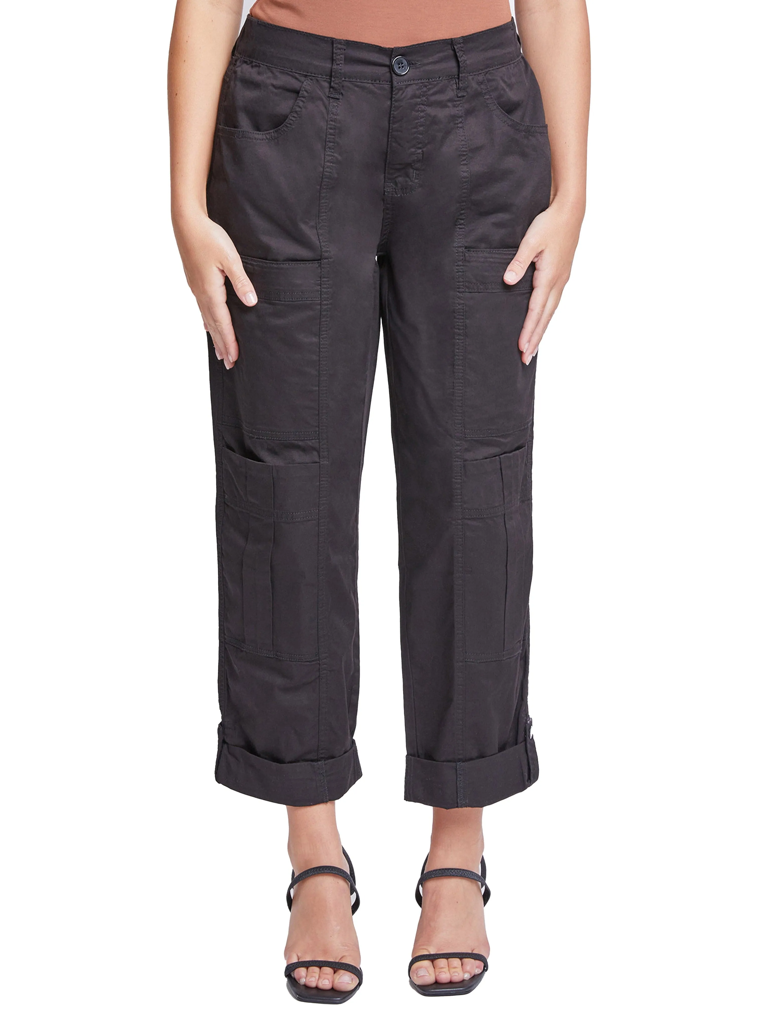 Women's Wide Cargo Pants with Roll Tab Hem
