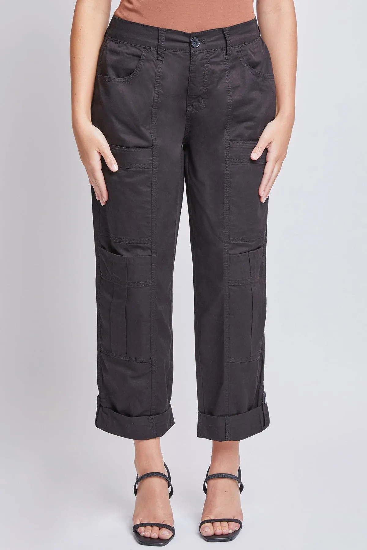Women's Wide Cargo Pants with Roll Tab Hem
