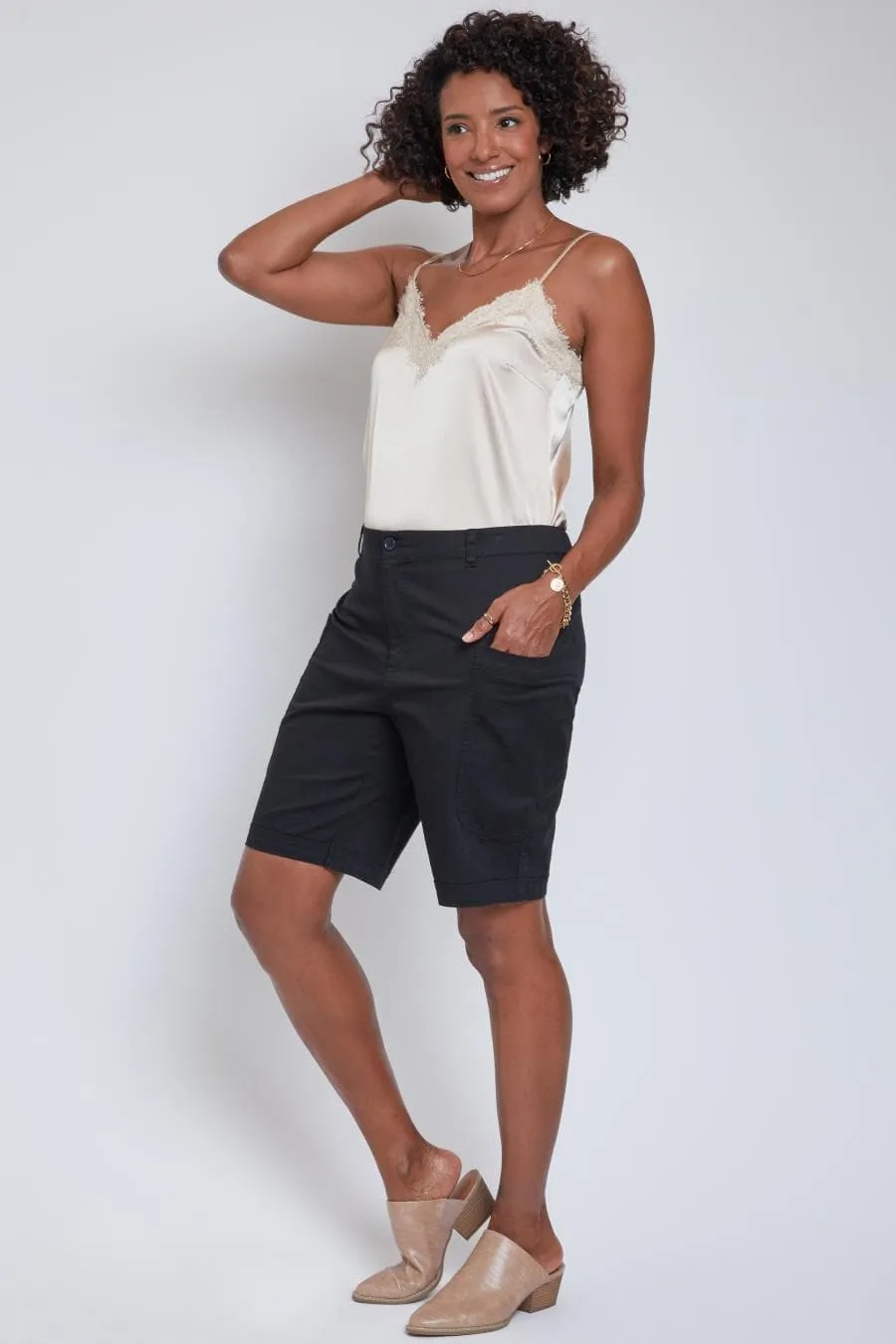 Women's Wide Leg Bermuda Shorts with Big Pockets