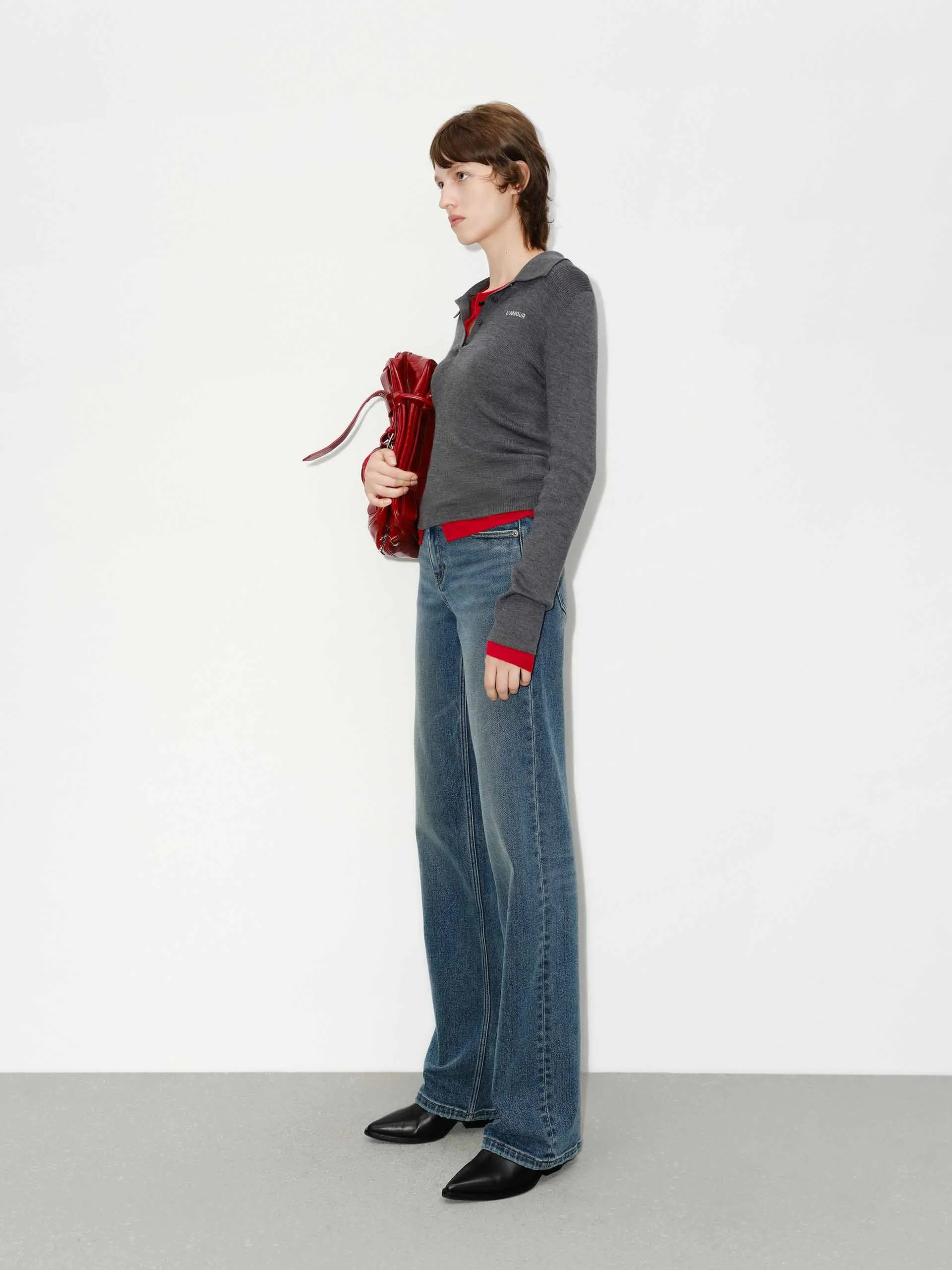 Wool Blend Fitted Knit Top